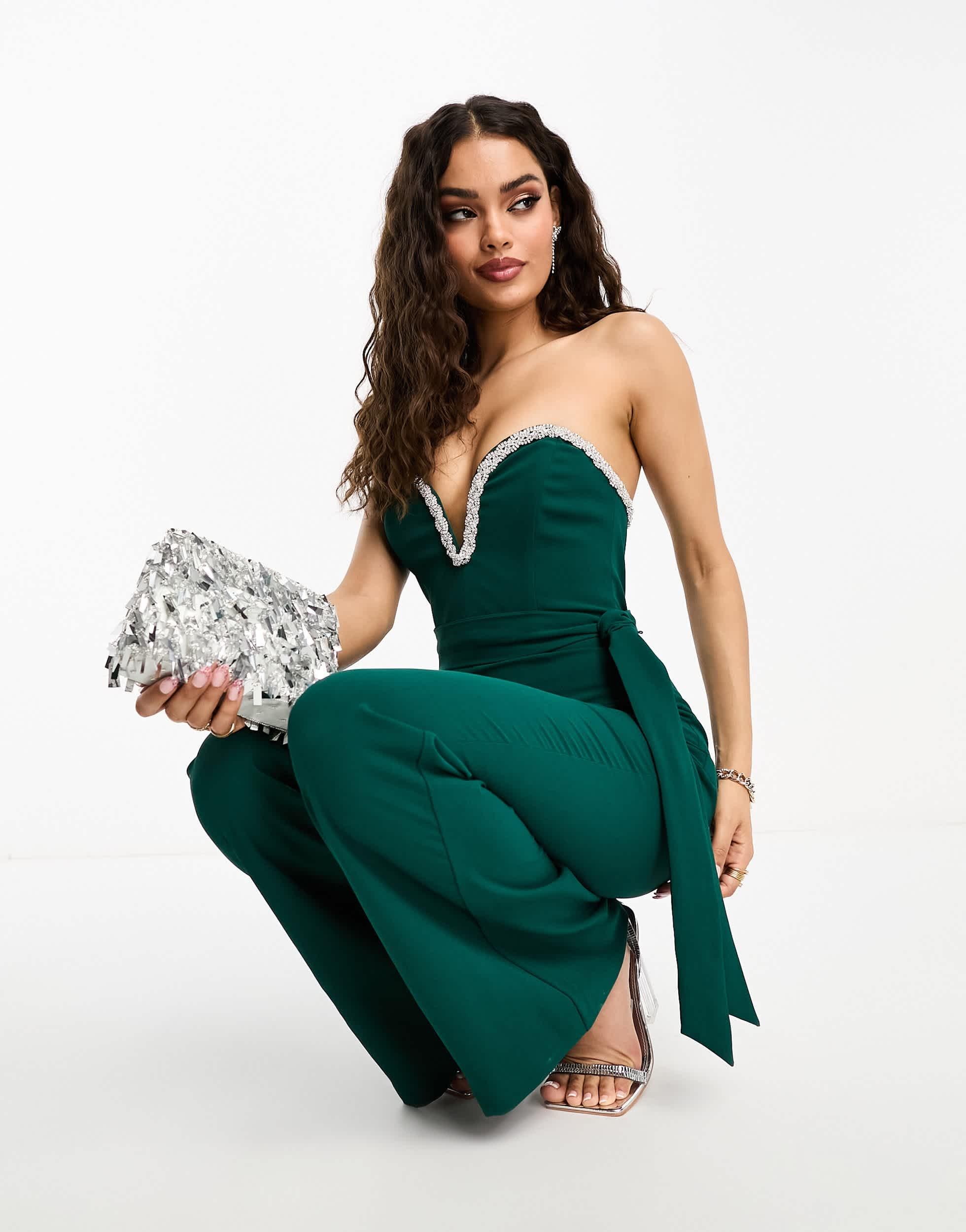 Green bandeau jumpsuit sale