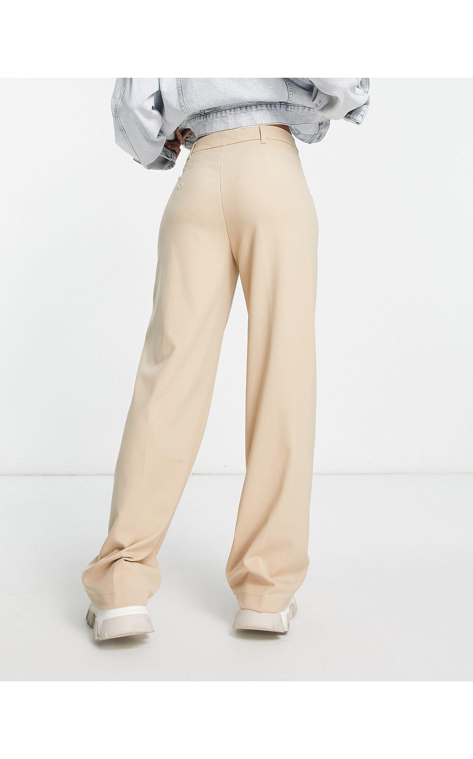 Bershka Wide Leg Slouchy Dad Tailored Trousers in Natural | Lyst