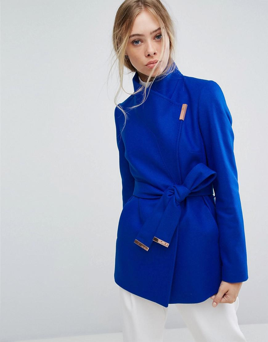 Ted Baker Short Wrap Coat in Blue | Lyst