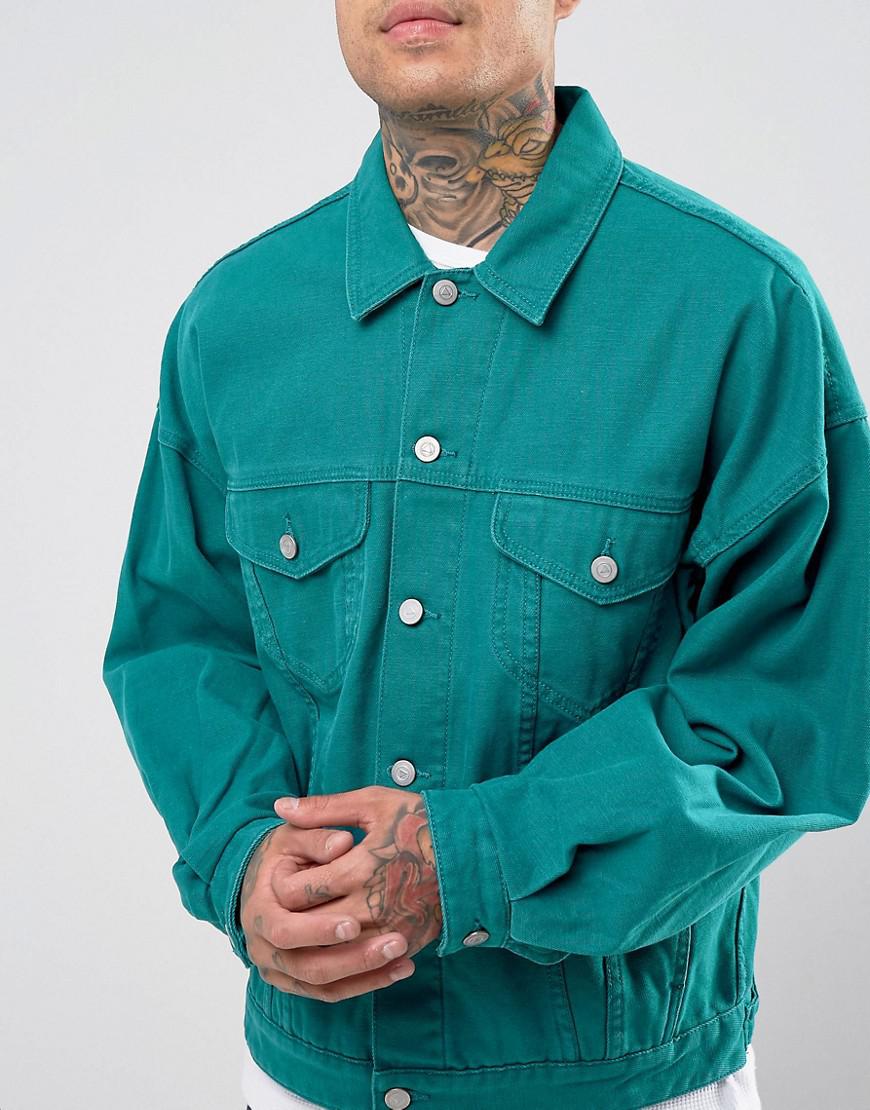 ASOS Oversized Denim Jacket In Teal in Green for Men