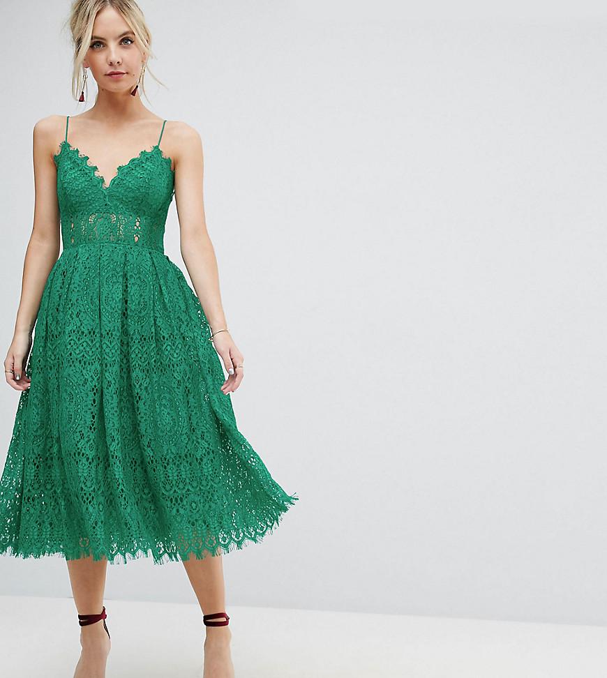 ASOS Lace Cami Midi Prom Dress in Green - Lyst