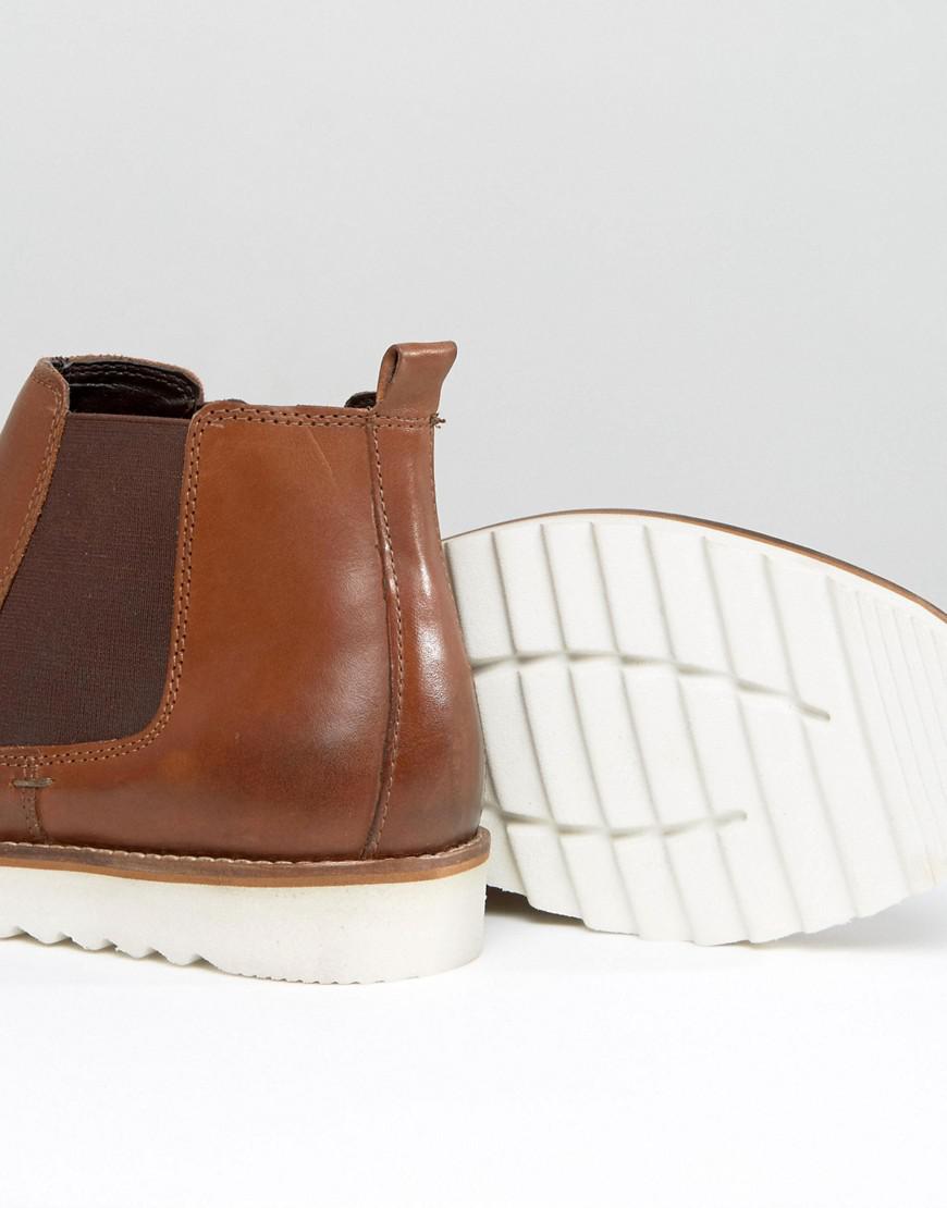 ASOS Chelsea Boots In Tan Leather With White Sole in Brown for Men | Lyst UK