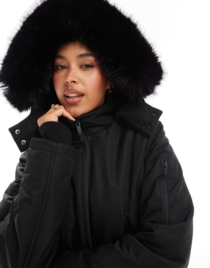 Asos Belted Winter Jacket Threadbare Ski Belted Coat With Faux Fur