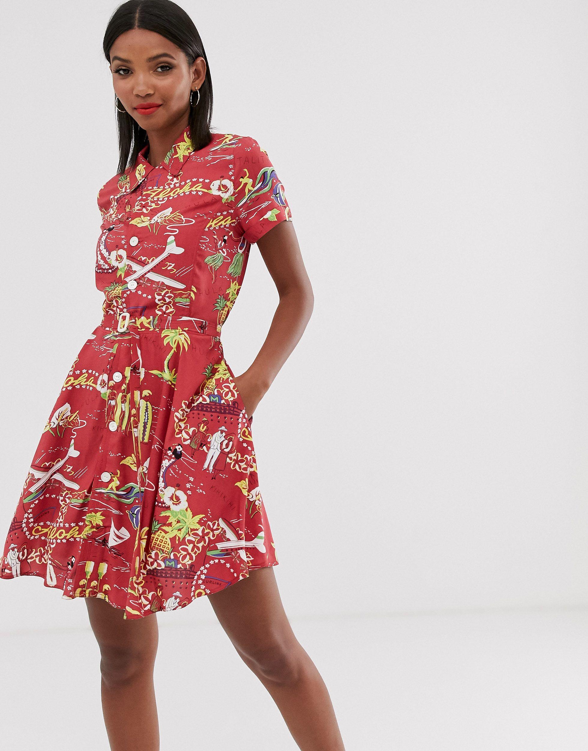 Polo Ralph Lauren Hawaiian Print Tea Dress in Red | Lyst