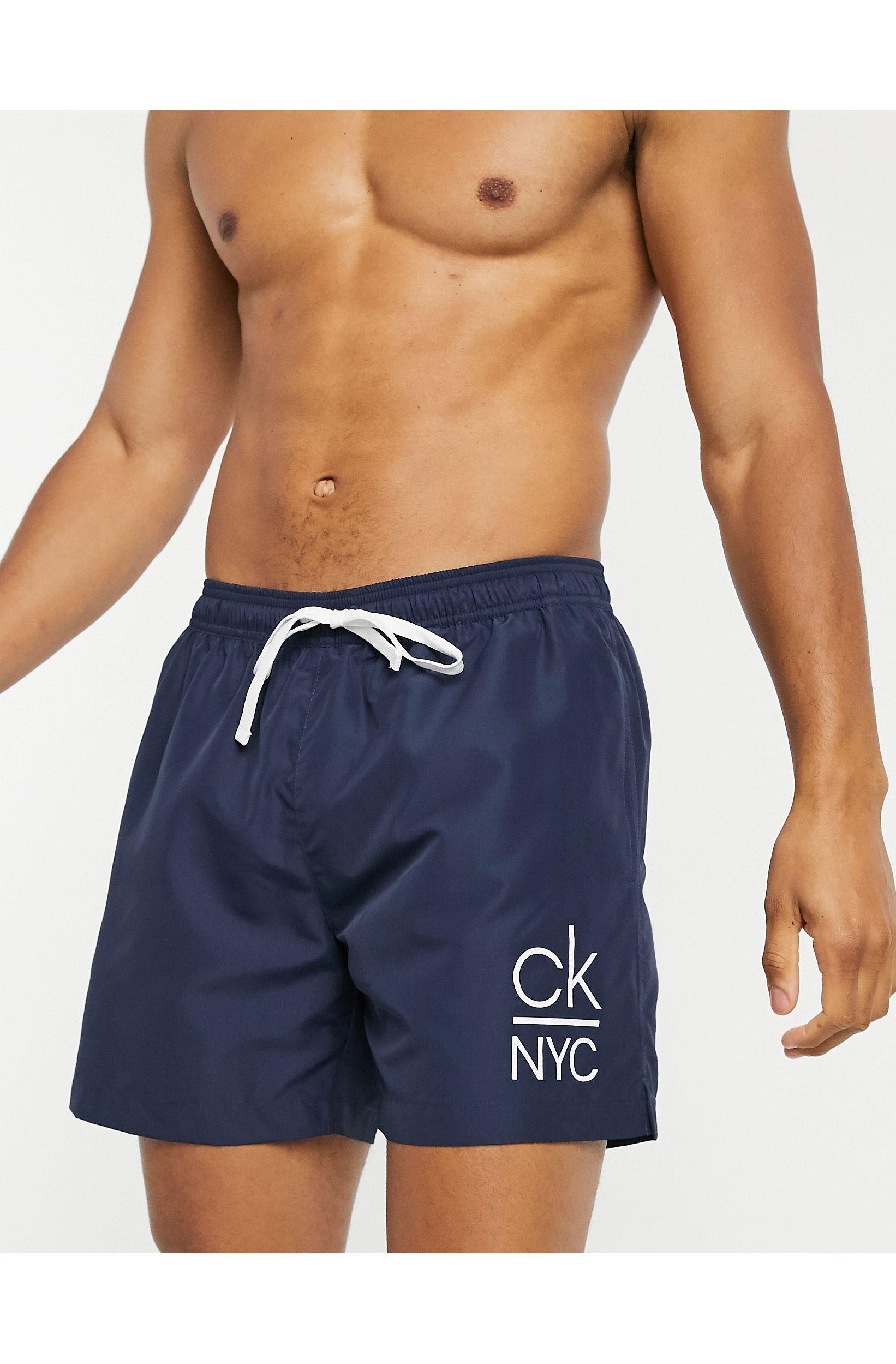 Calvin Klein Synthetic Medium Length Swim Shorts in Navy (Blue) for Men |  Lyst