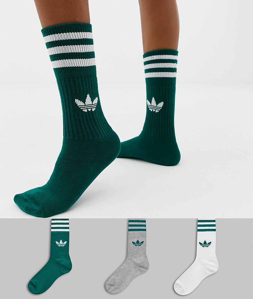 adidas Originals 3 Solid Crew Socks In Green |