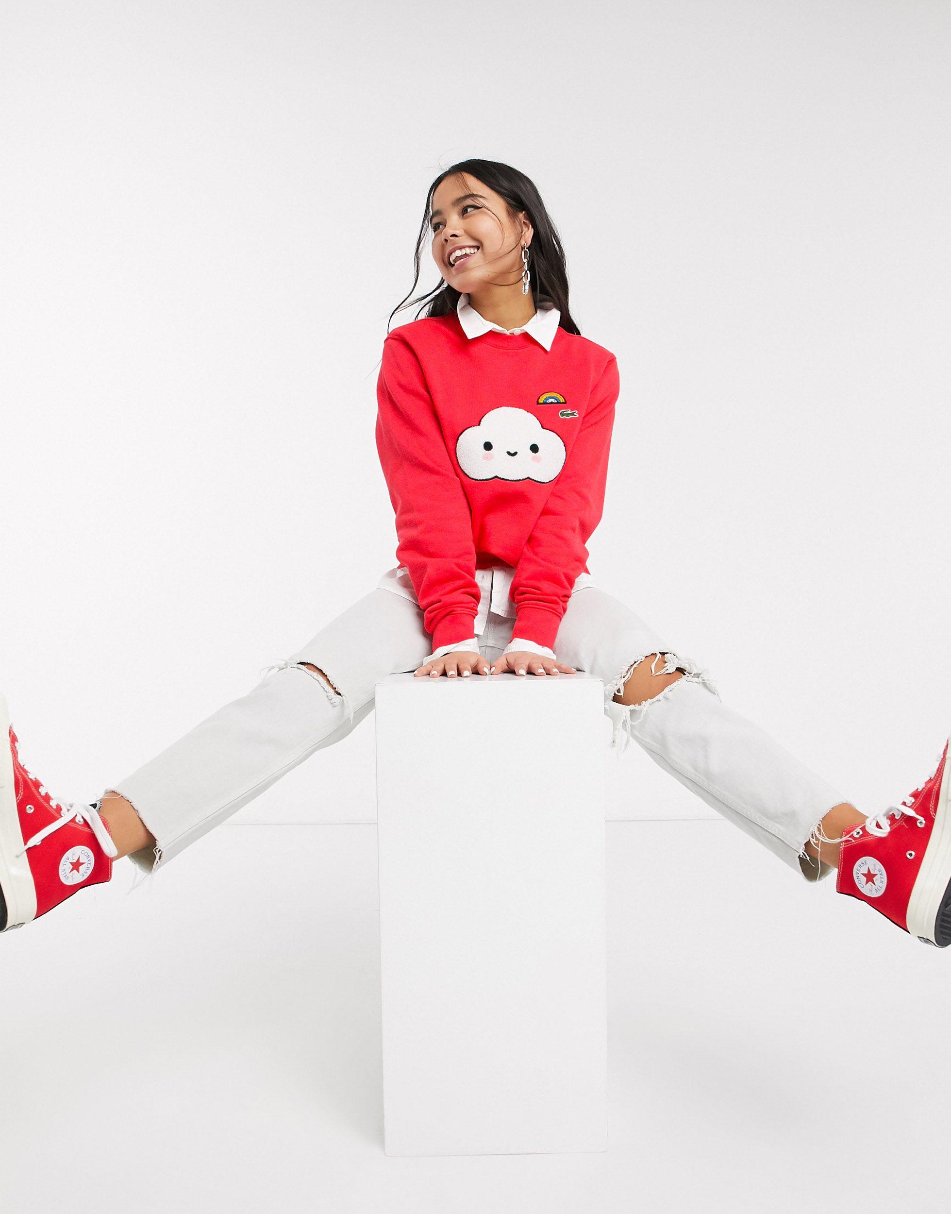 Sudadera roja con aplicación Lacoste de Algodón de color Rojo | Lyst
