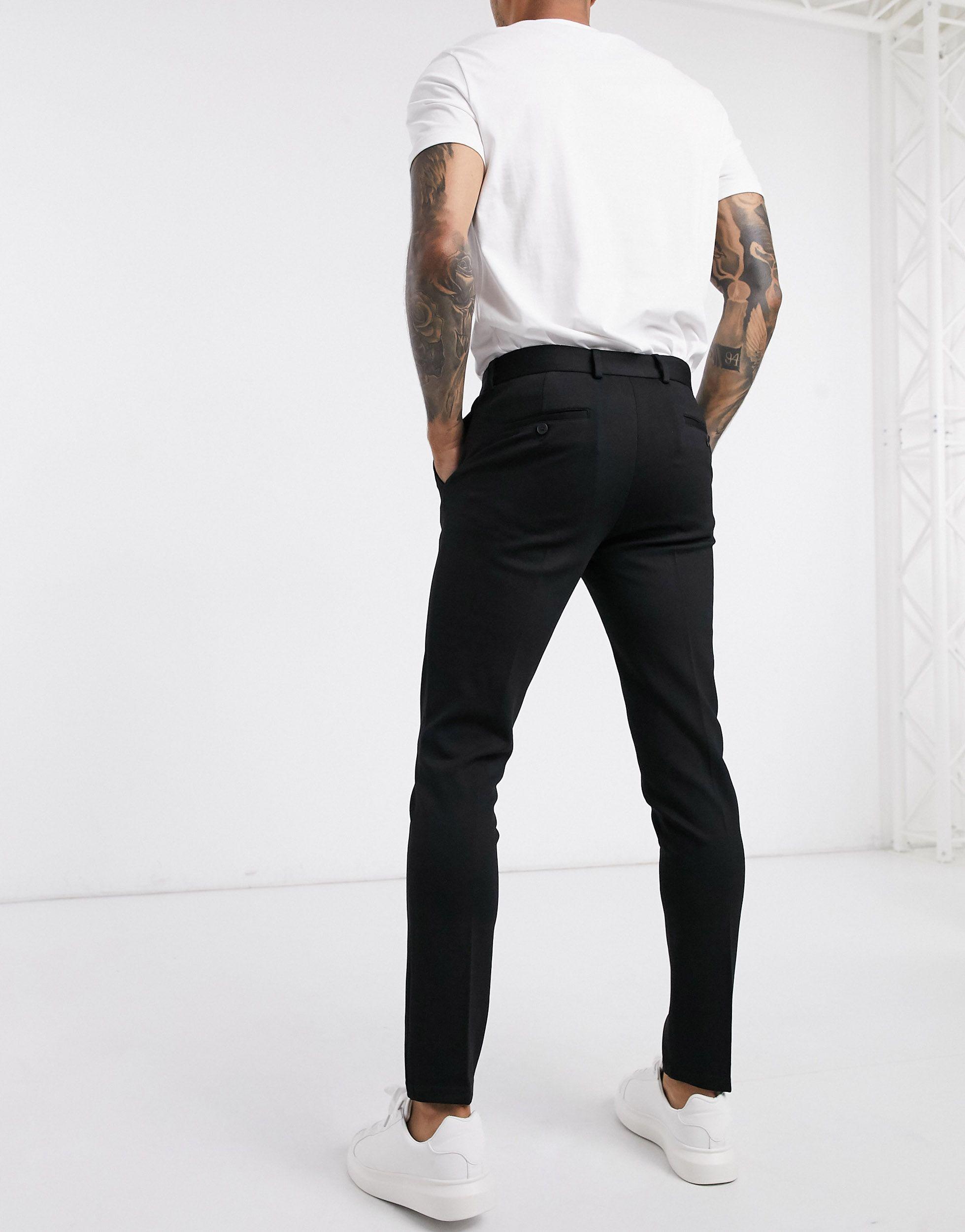 Slim Fit Jersey Pants in Black for Men 
