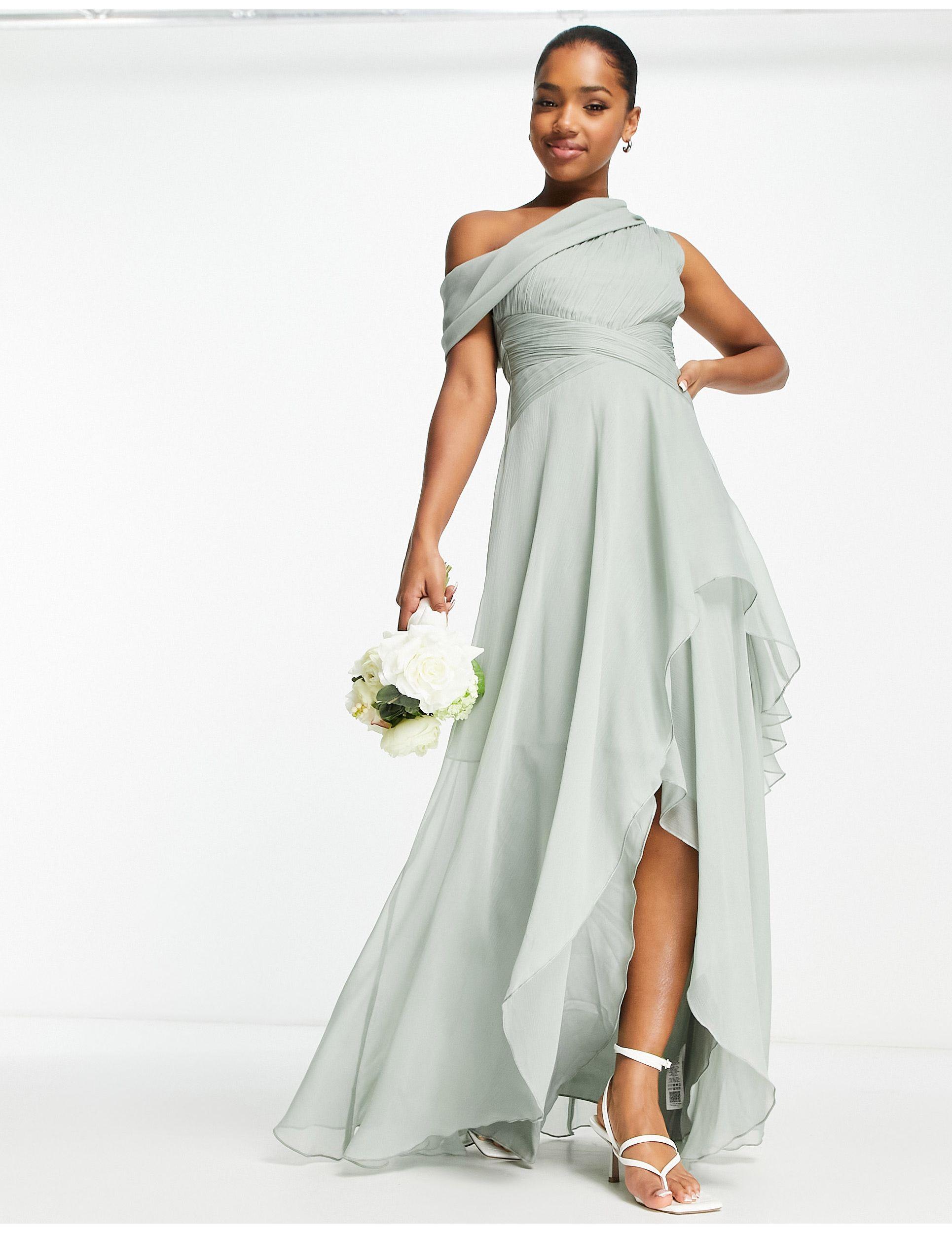 ASOS Bridesmaid Fallen Shoulder Drape Maxi Dress With Layered Wrap Skirt in  White