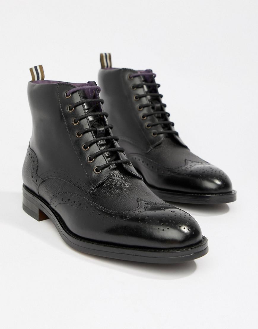 Ted Baker Denim Twrens Brogue Boots In Black Leather for Men - Lyst