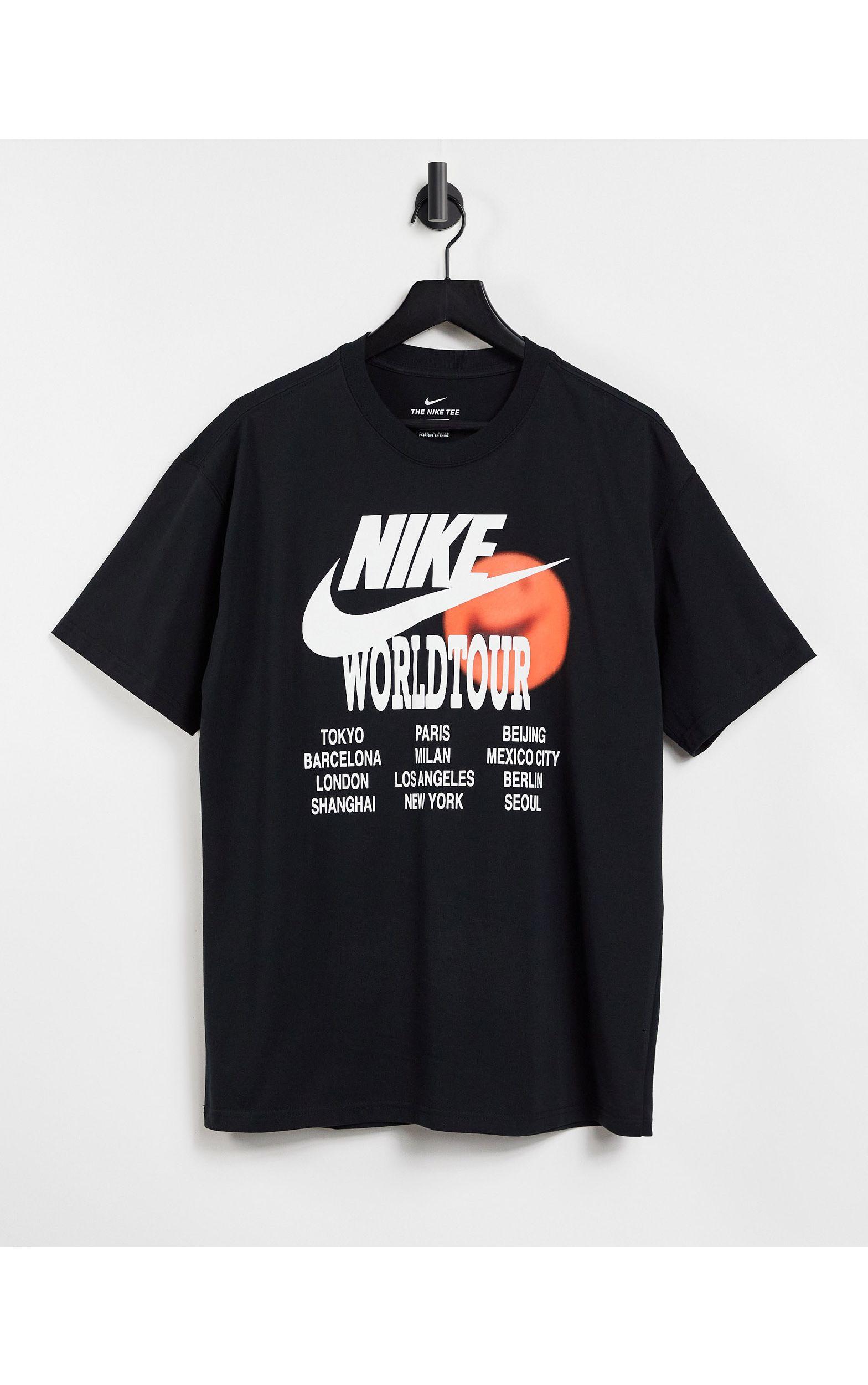 Nike World Tour Pack Graphic Oversized T-shirt in Black for Men | Lyst  Australia