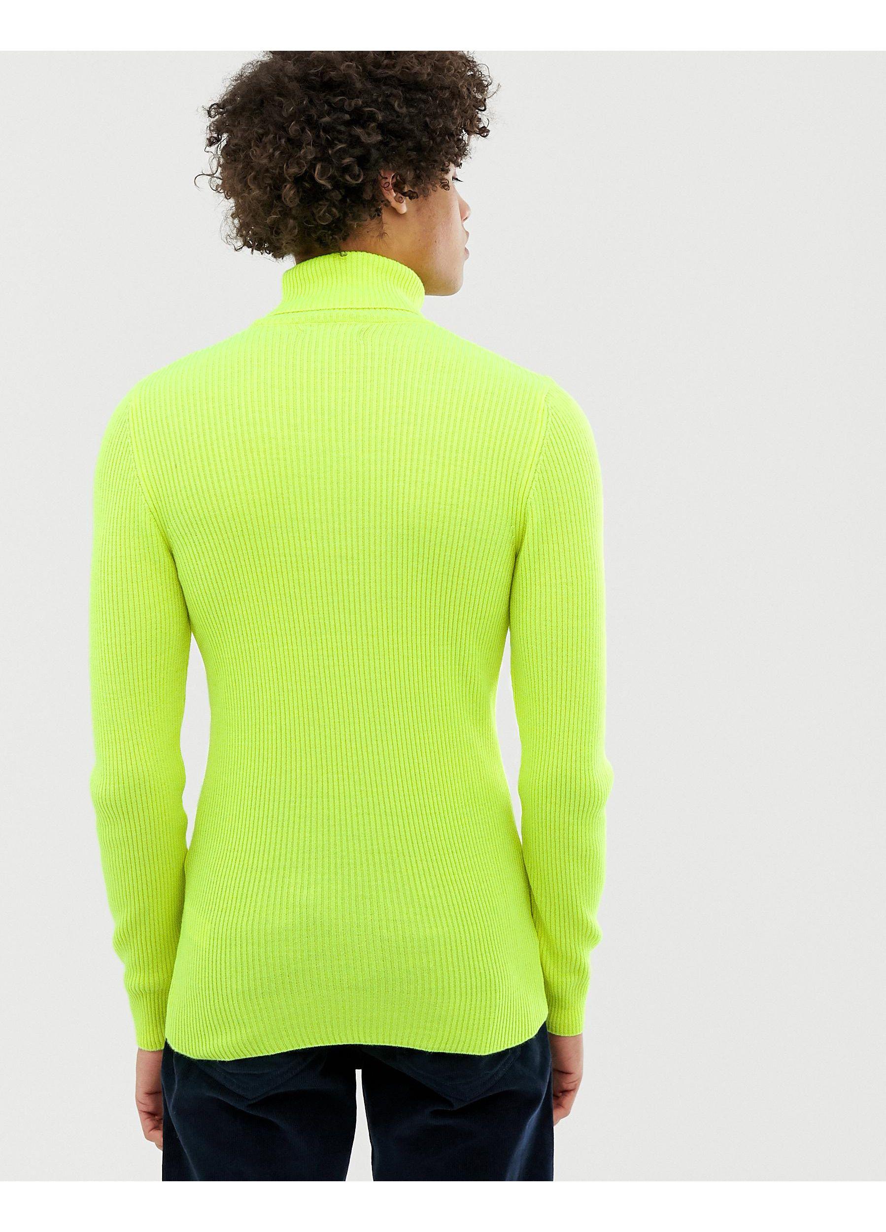 Pull col roulé moulant côtelé - Jaune fluo ASOS pour homme en coloris Vert  | Lyst