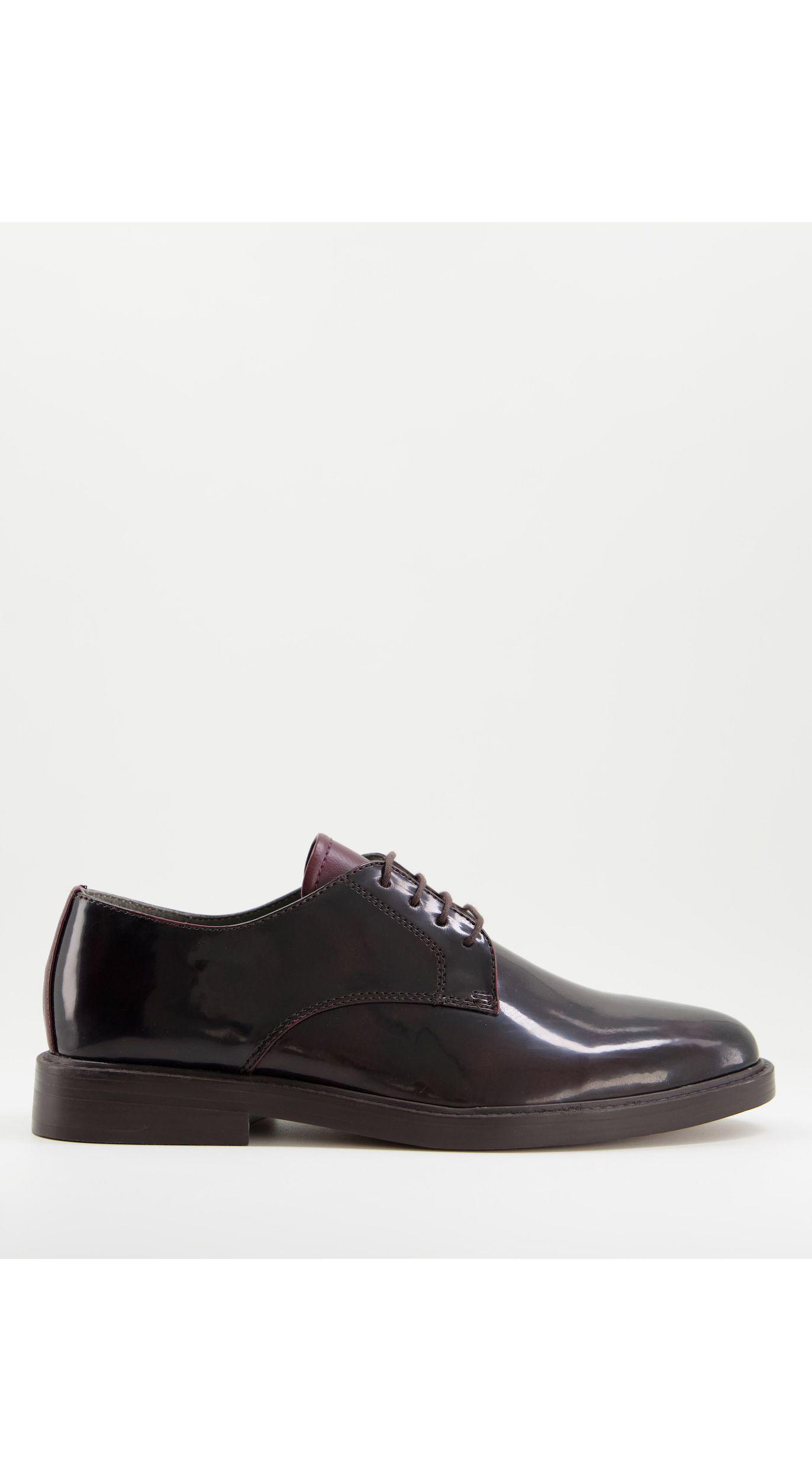 TOPMAN Burgundy Real Leather Tyger Derby Shoes in Red for Men | Lyst UK