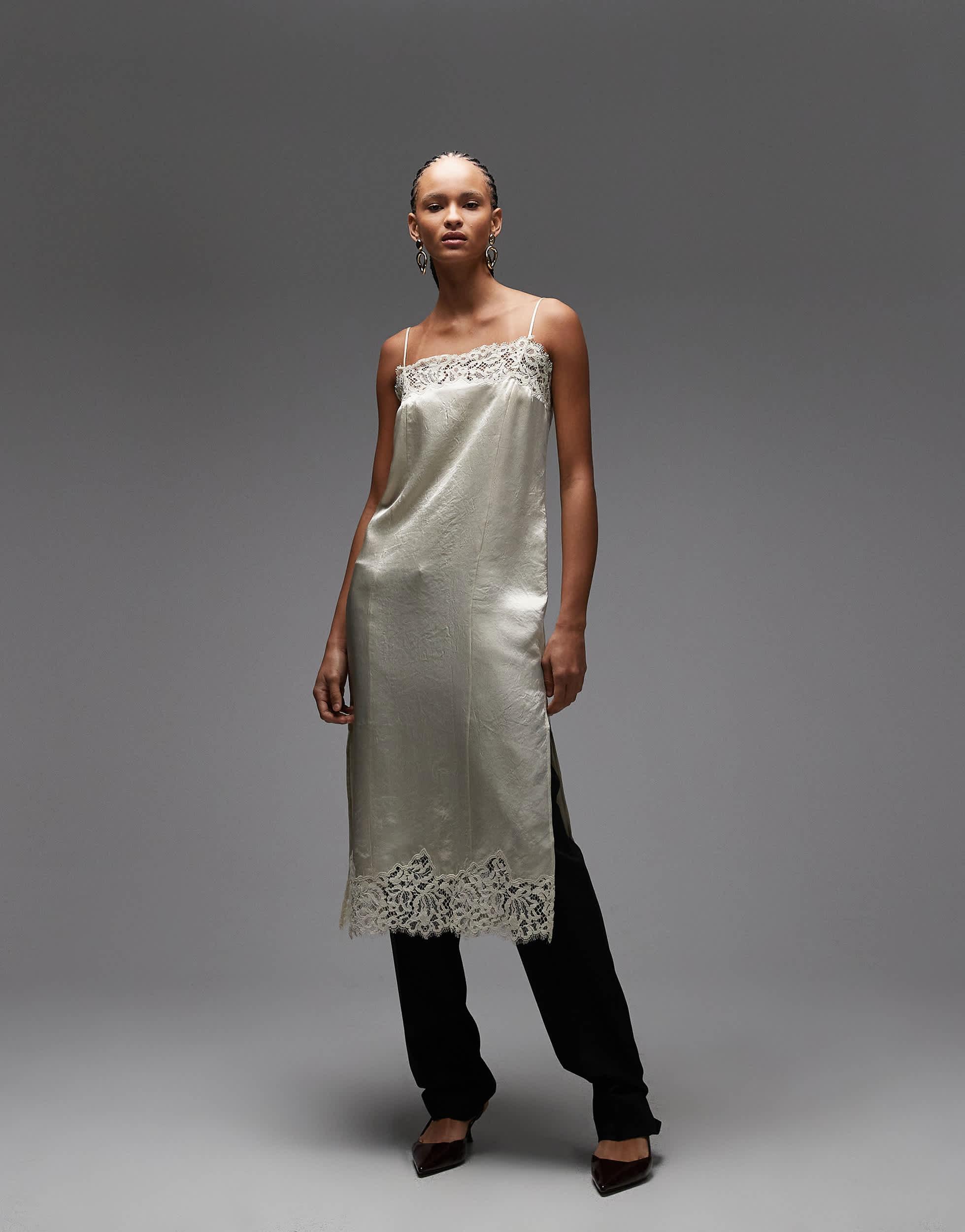 ARKET Lace Midi Slip Dress in Grey Lyst Australia