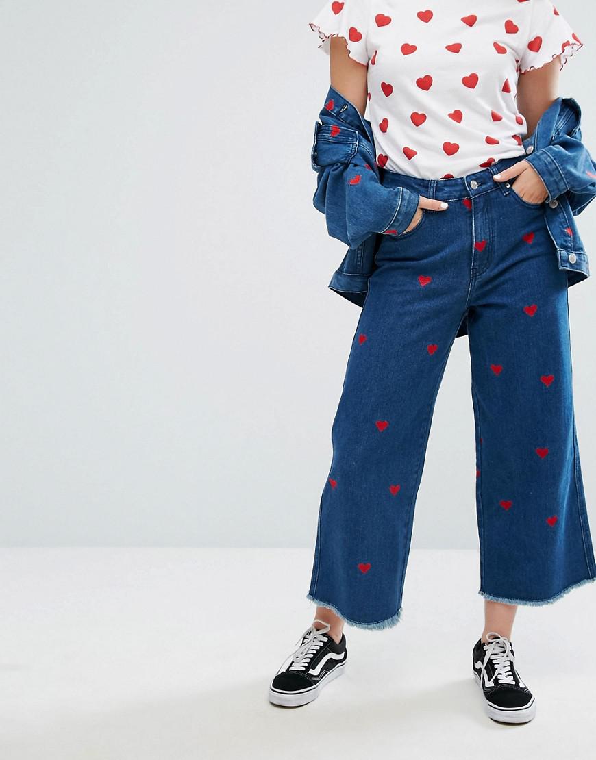 Lazy Oaf Wide Leg Denim Love Jeans With All Over Hearts Co-ord in Blue -  Lyst