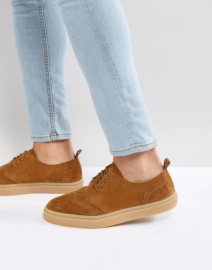 Fred Perry Linden Brogue Suede Shoes In Tan in Brown | Lyst