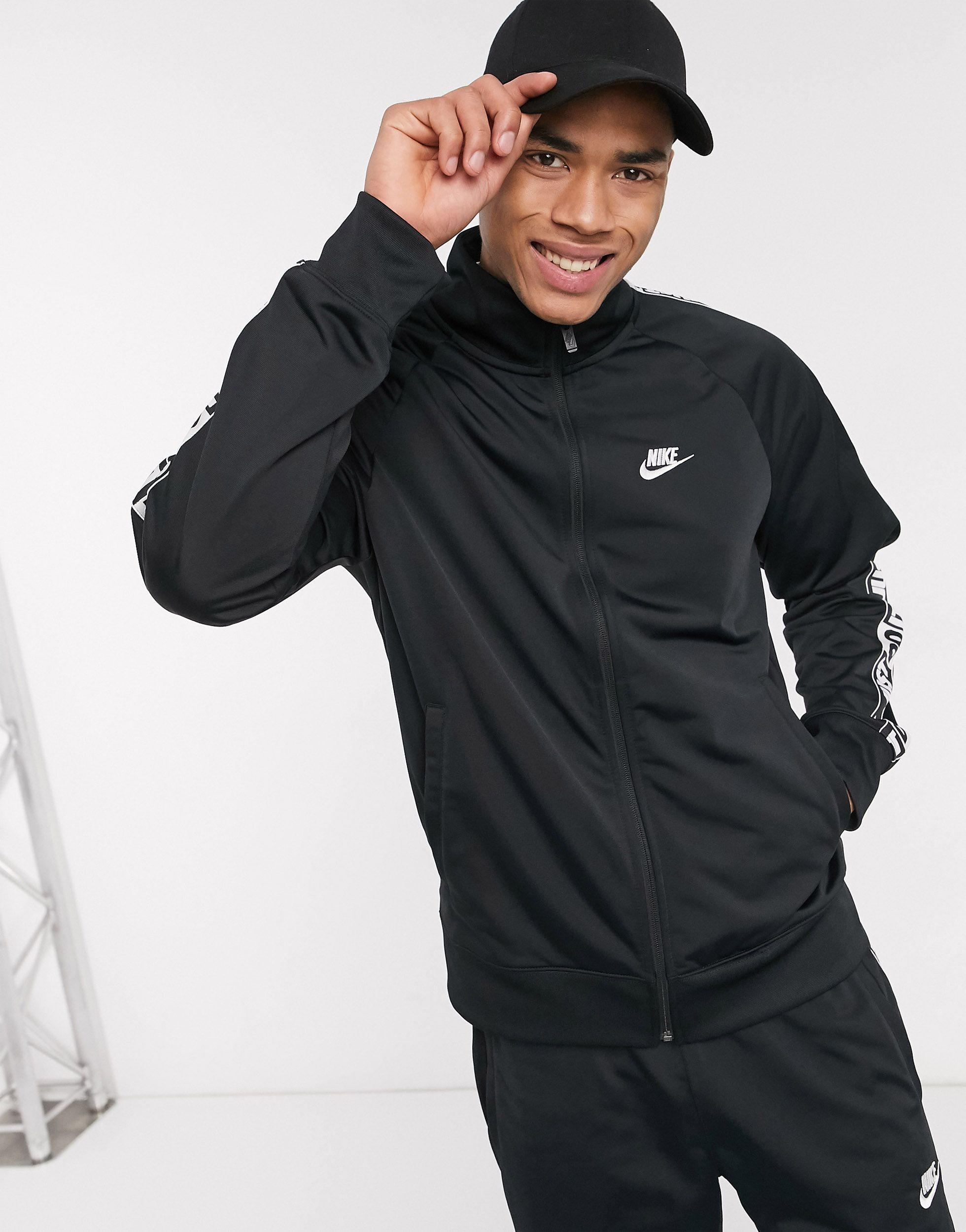 Nike Just Do It Zip-through Polyknit Taping Track Jacket in Black for Men |  Lyst