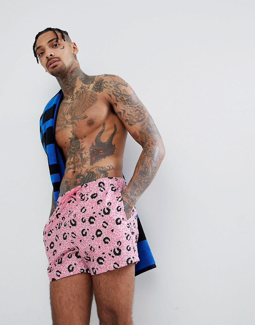 ASOS Asos Swim Shorts In Pink Leopard Print In Short Length in Black for  Men | Lyst