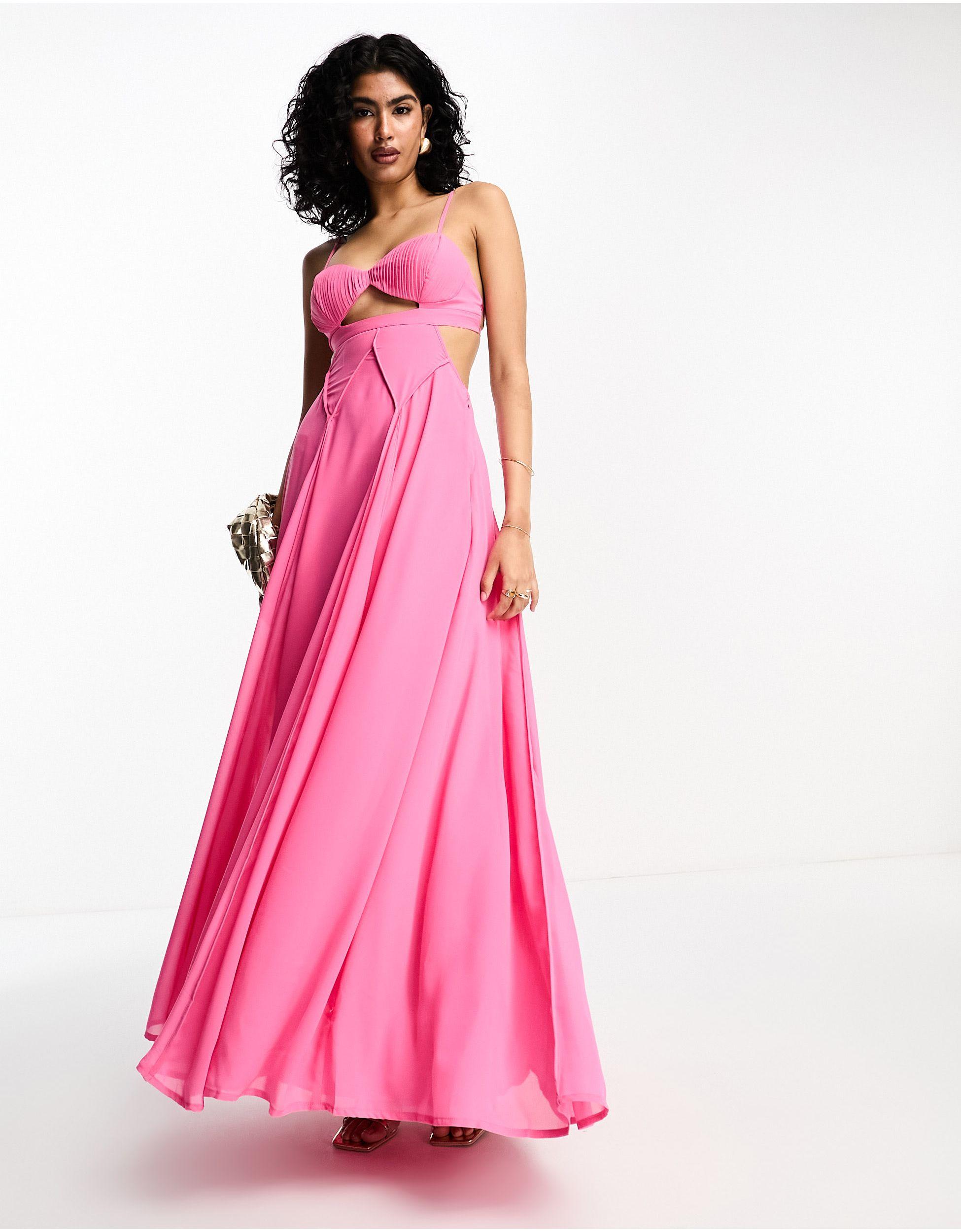 ASOS Maxi Jurk Met Korset, Bandjes En Uitsnijdingen in het Roze