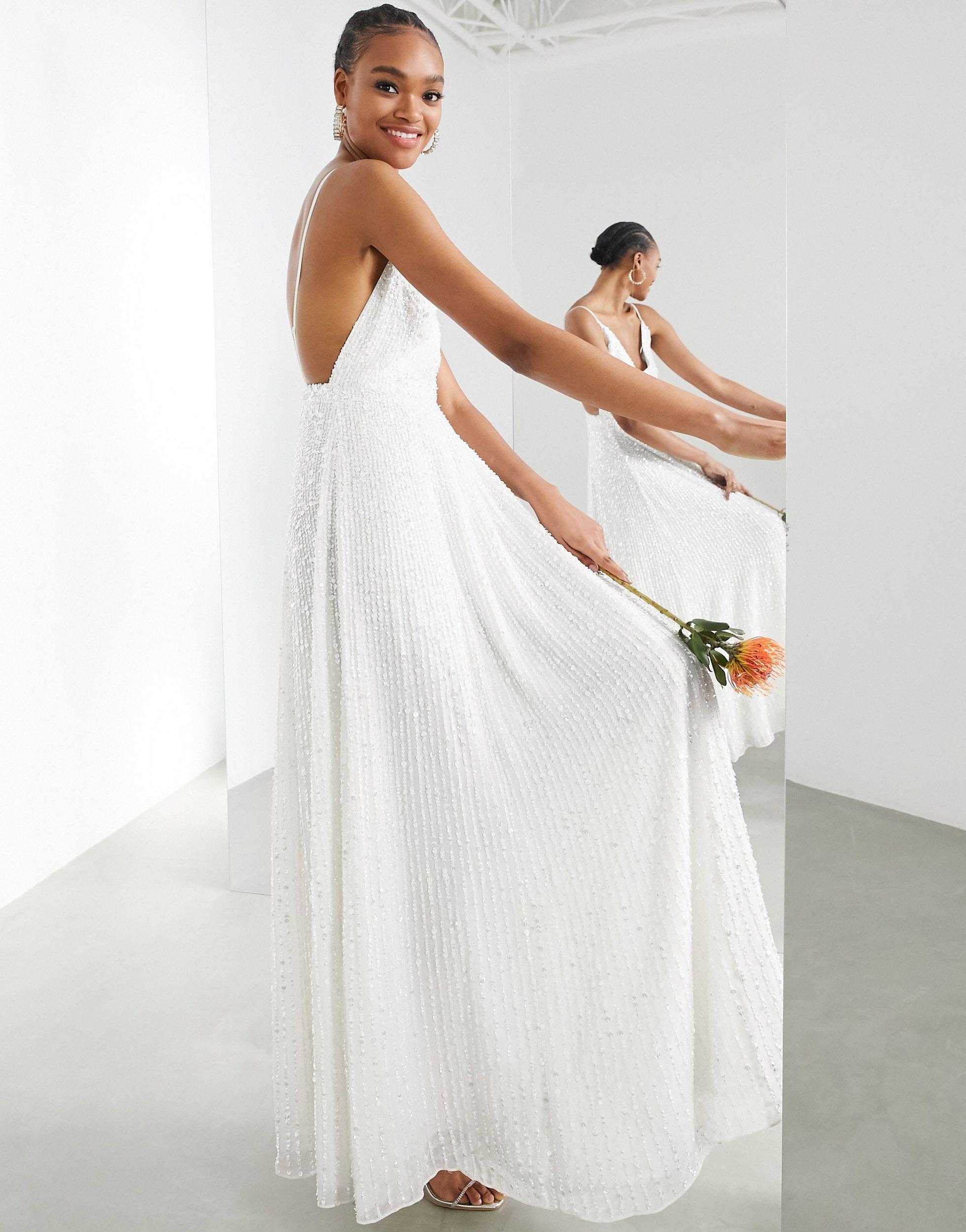 ASOS Josie Embellished Cami Maxi Wedding Dress in White | Lyst