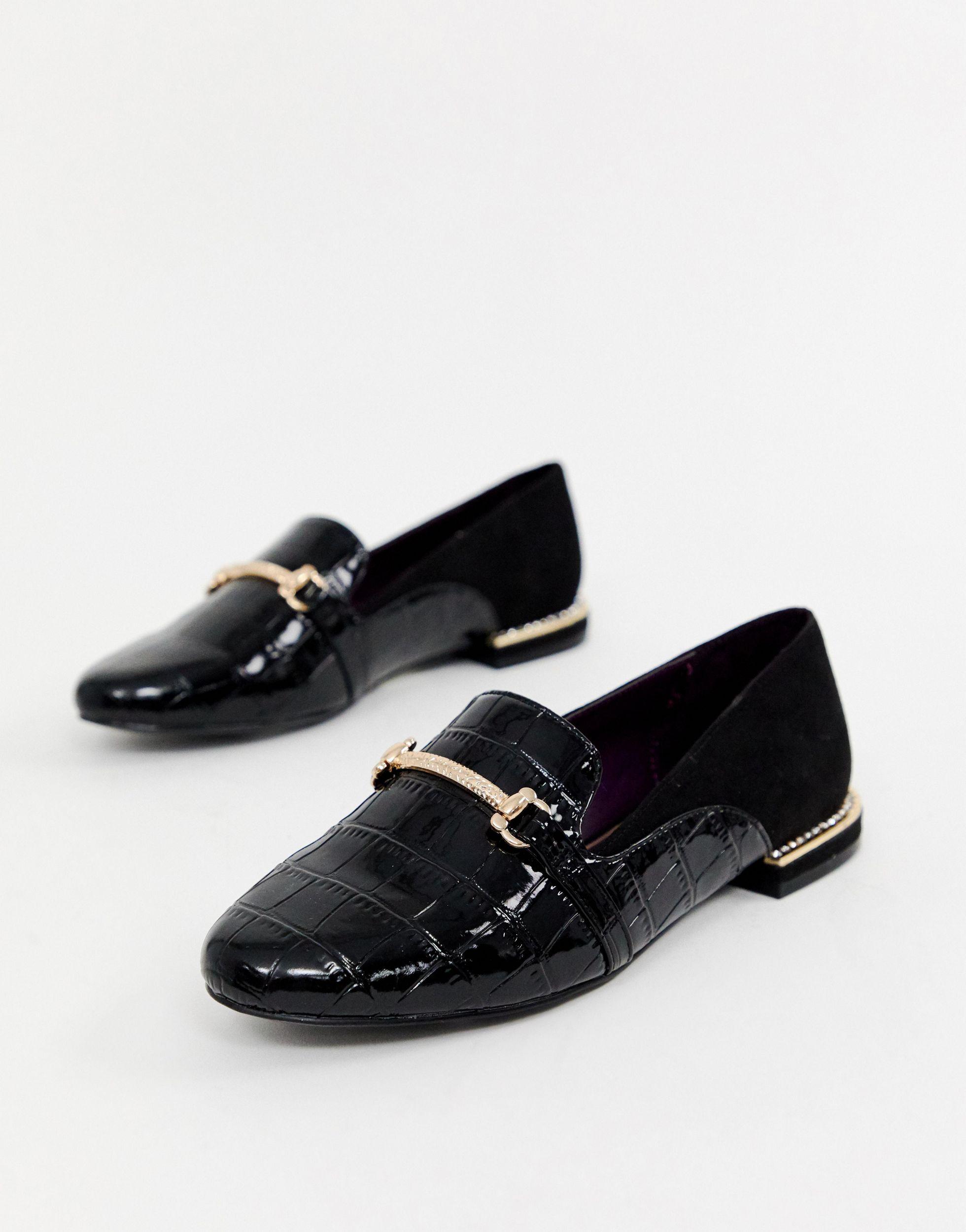 River Island Loafers With Gold Buckle in Black | Lyst