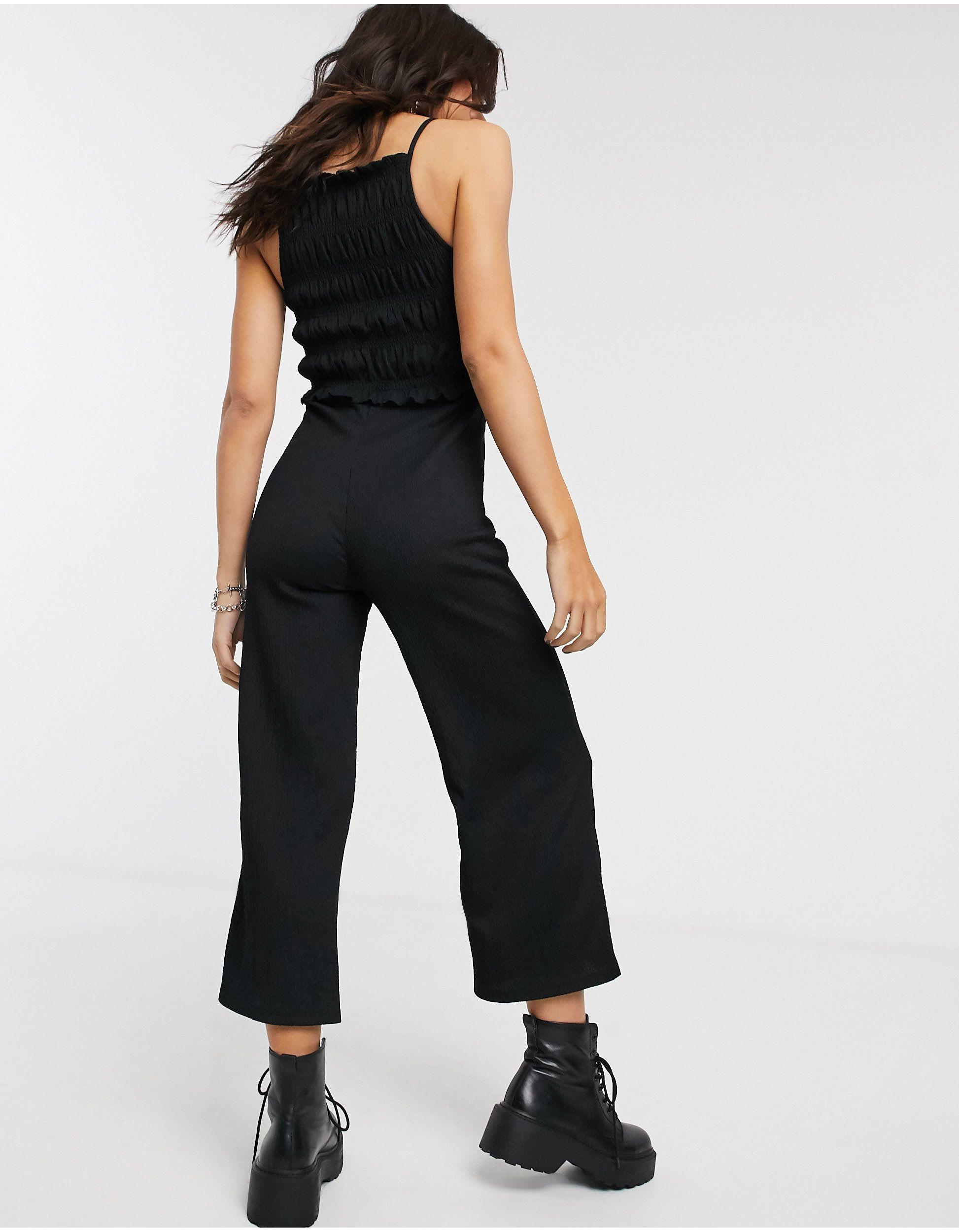 Bershka Shirred Strappy Jumpsuit With Ruched Front in Black - Save 14% -  Lyst
