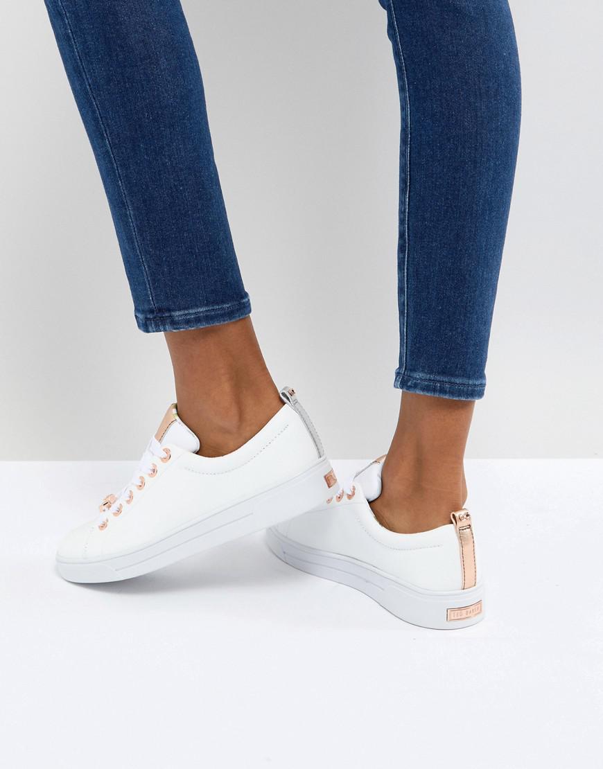 ted baker white leather trainers with rose gold