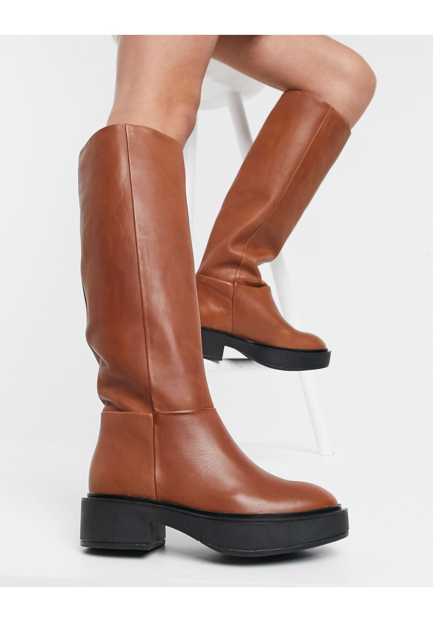 Mango Leather Calf Length Boots in Tan (Brown) - Lyst