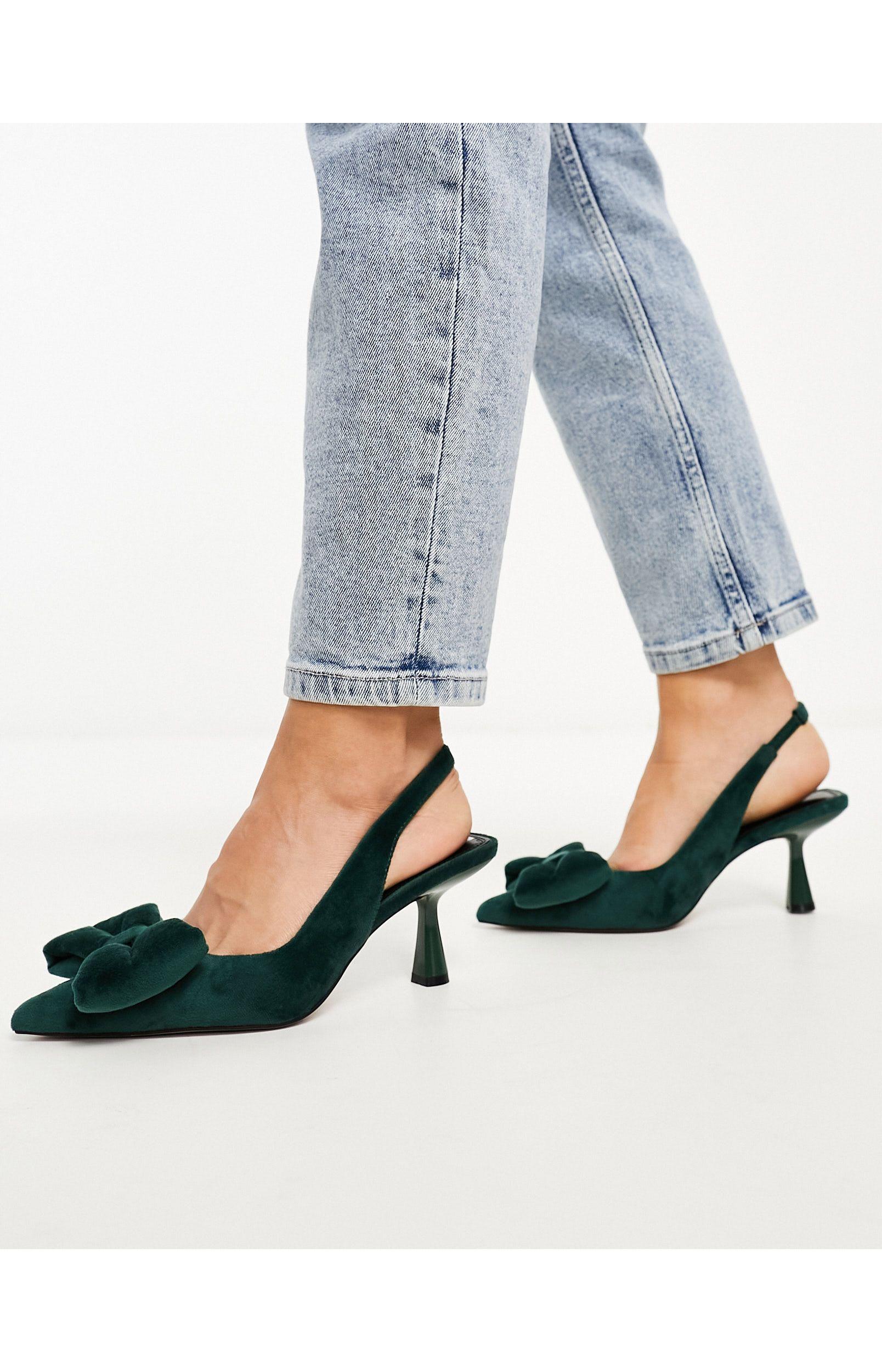 ASOS Wide Fit Scarlett Bow Detail Mid Heeled Shoes in Blue | Lyst