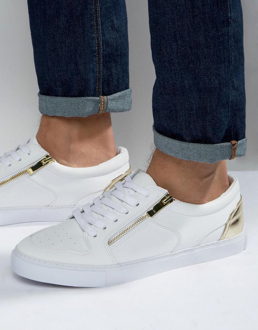 ASOS Sneakers In White With Gold Zip for Men | Lyst