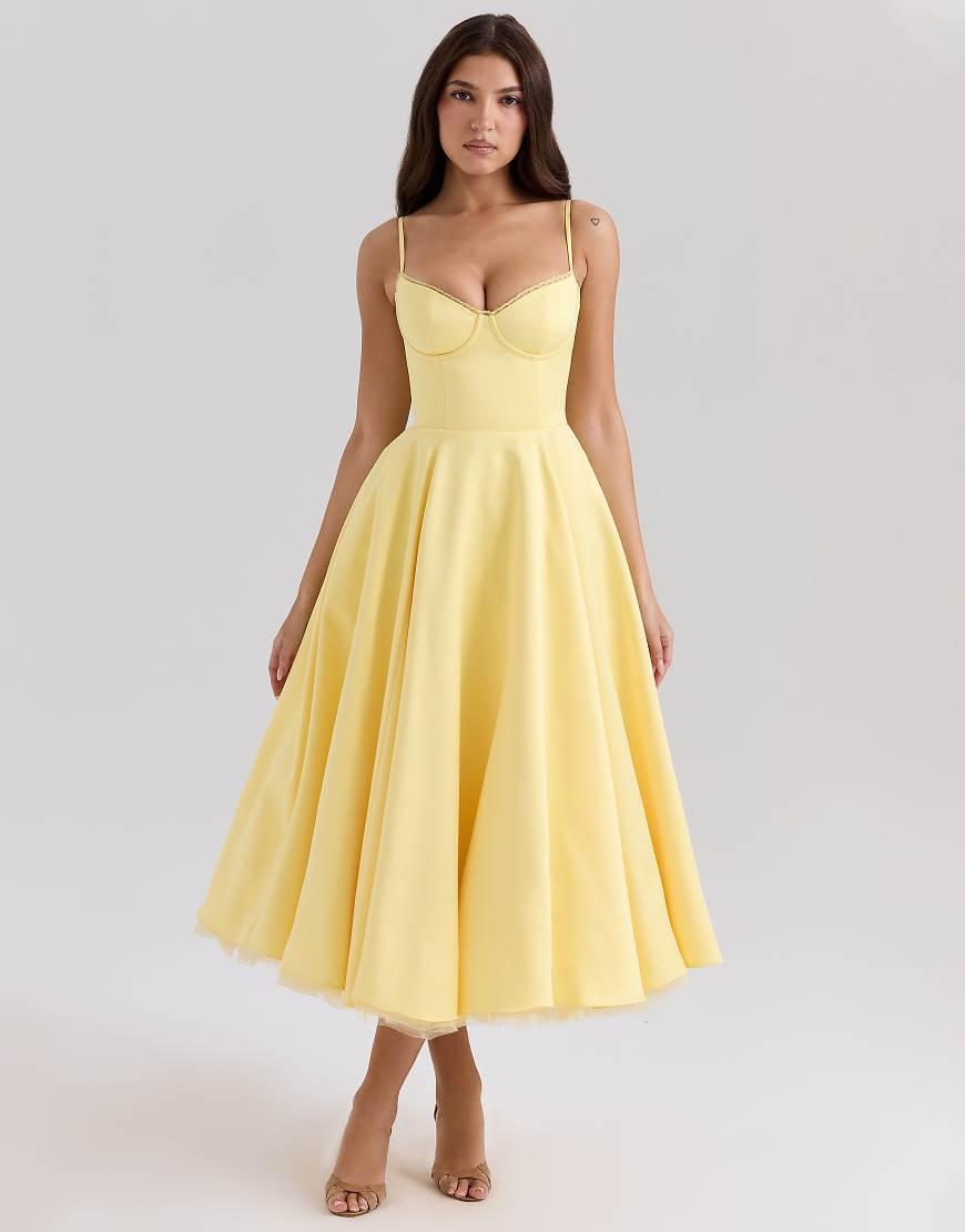 House Of Cb Mademoiselle Satin Tulle Midi Dress in Yellow Lyst UK