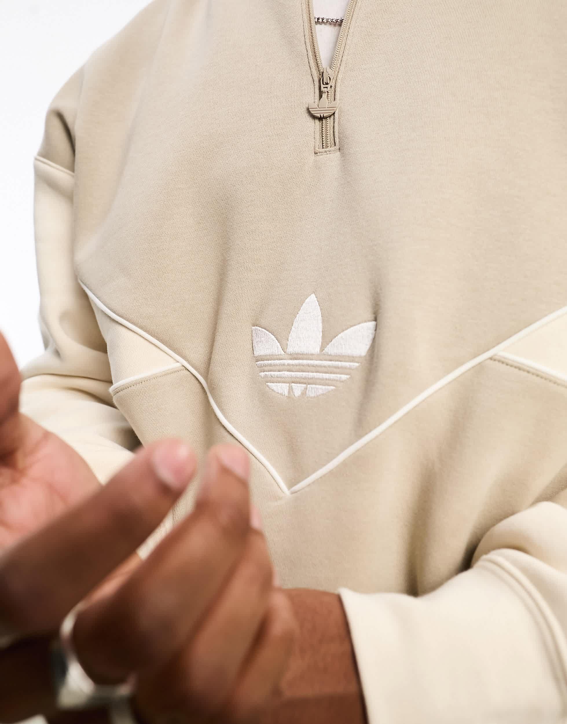 adidas Originals Next Chest Logo 1 2 Zip Sweatshirt in Natural for Men Lyst UK