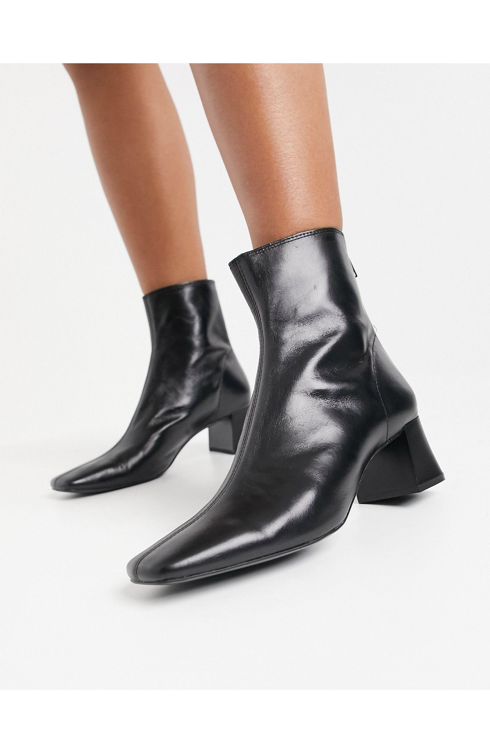 Mango Leather Mid Heel Boots in Black | Lyst