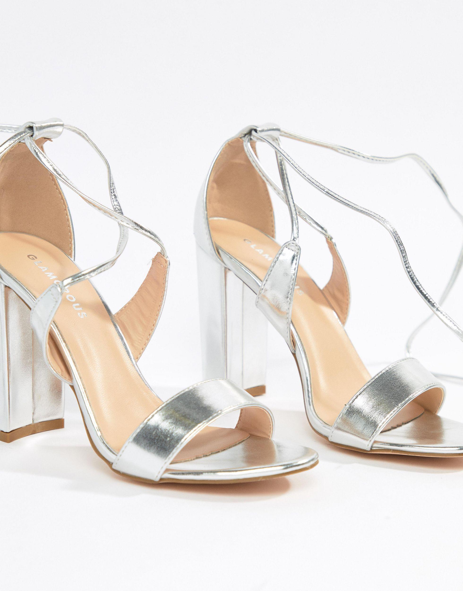 Glamorous Leer En Sandalen Met Blokhak En Veters in het Metallic - Lyst