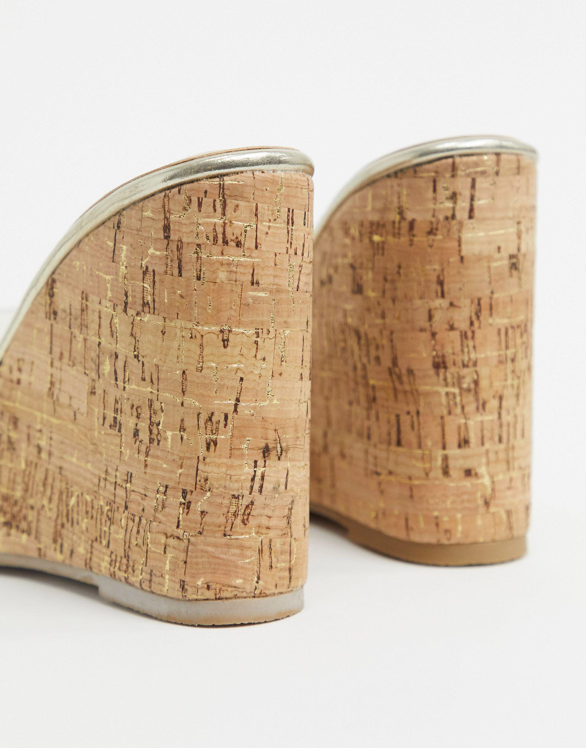 clear strap cork wedges