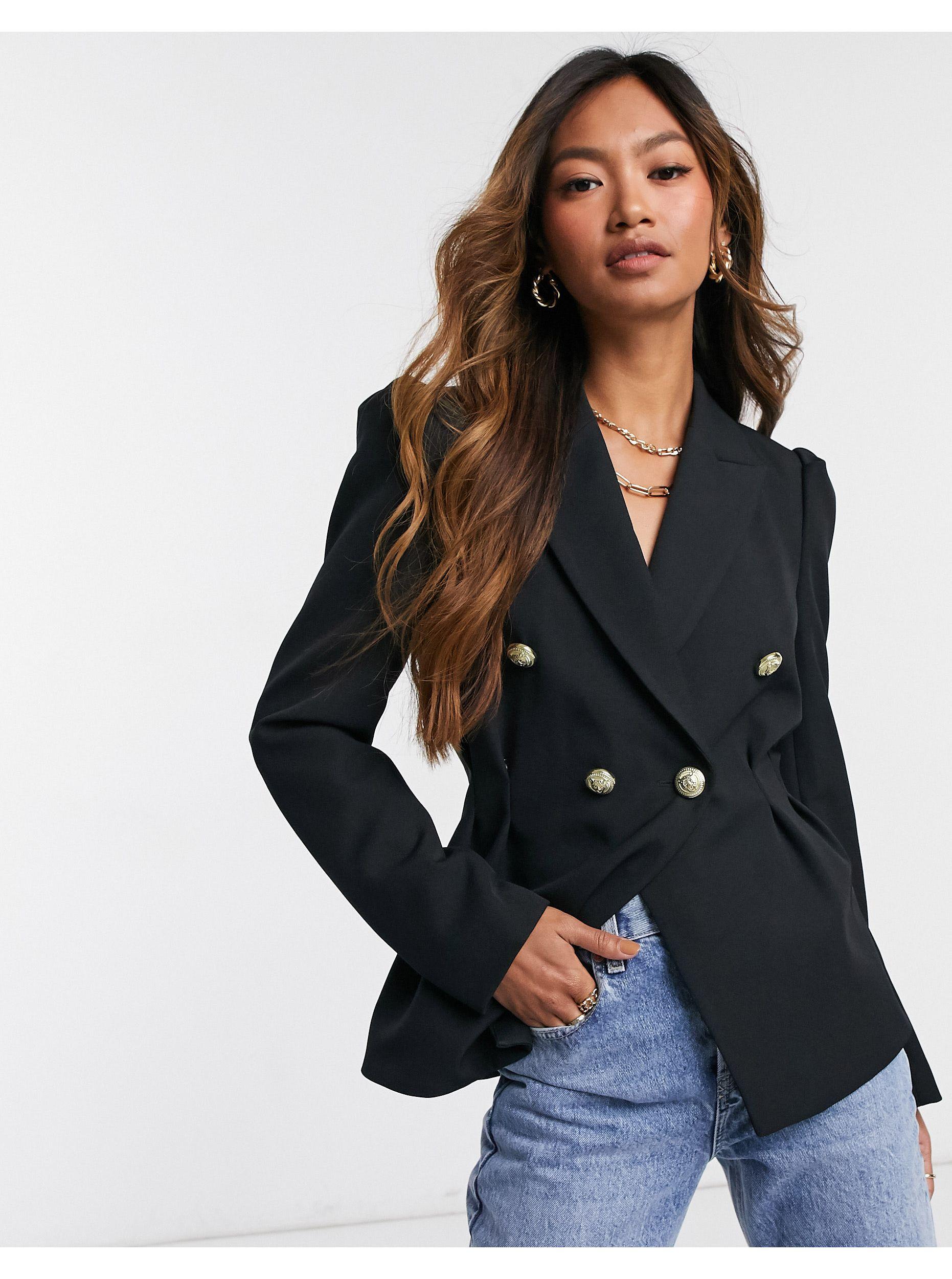 River island black blazer with gold buttons sale