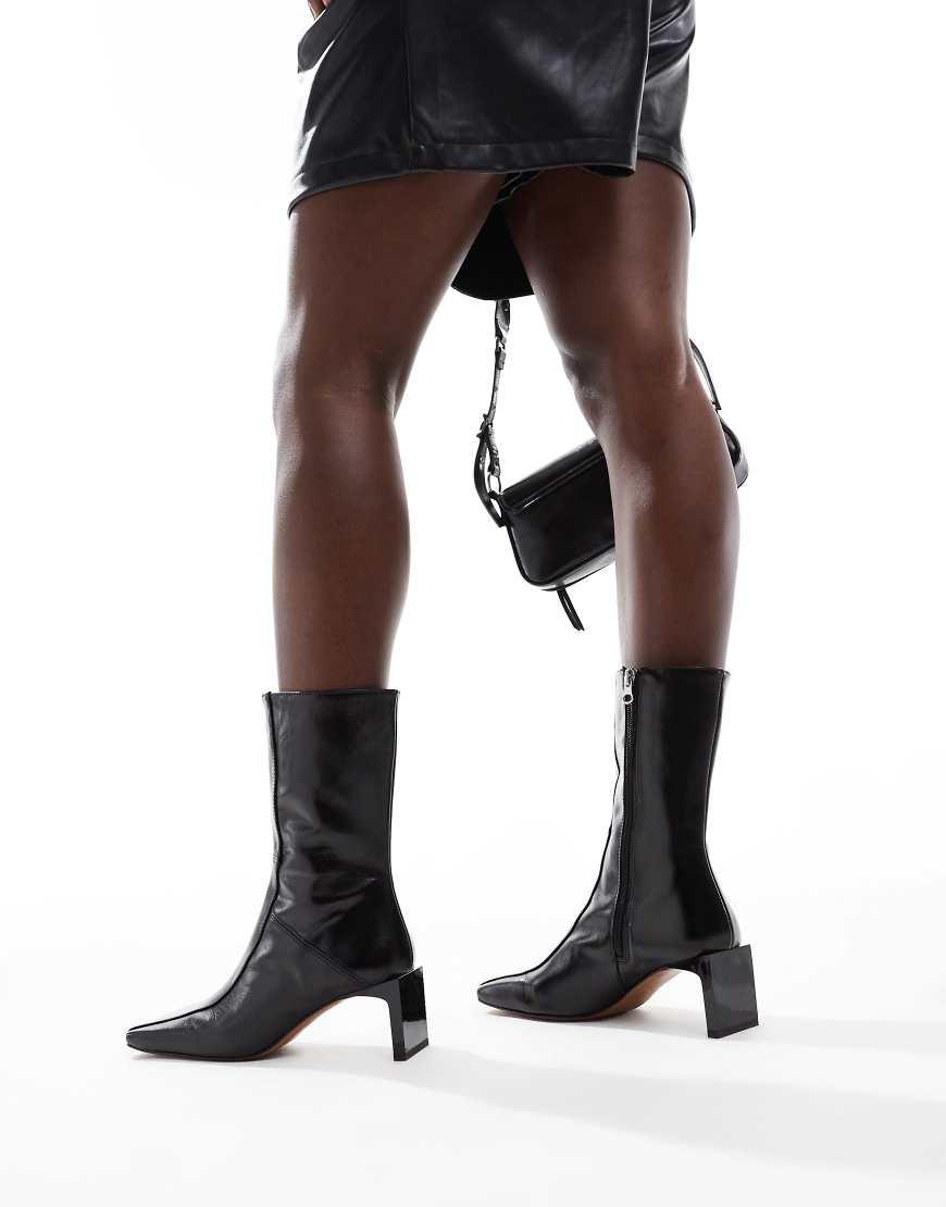 Asos Design Square Toe Black Leather Boots Asos Design Black
