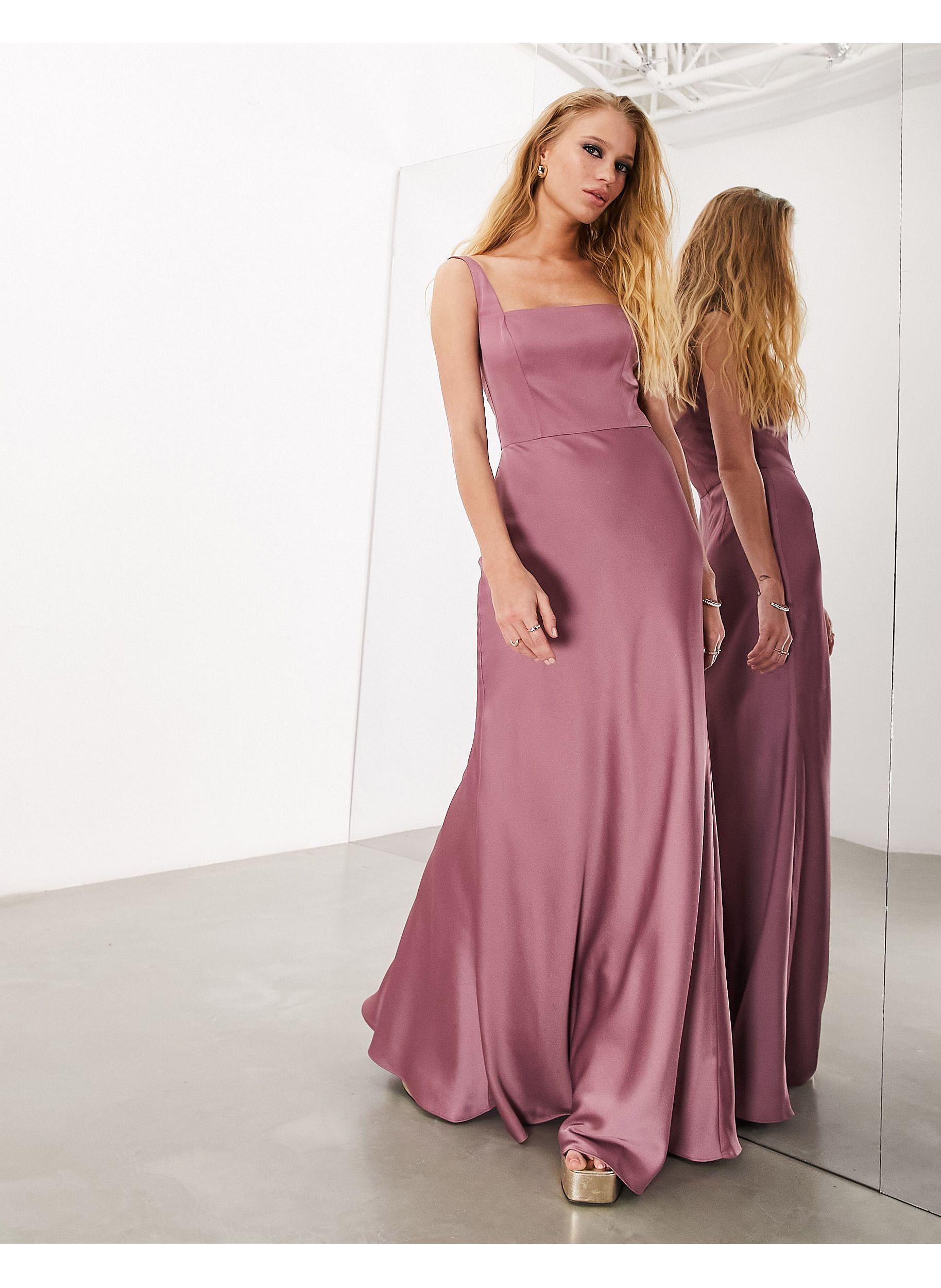 ASOS Satijnen Maxi-jurk Met Vierkante Hals in het Roze | Lyst NL