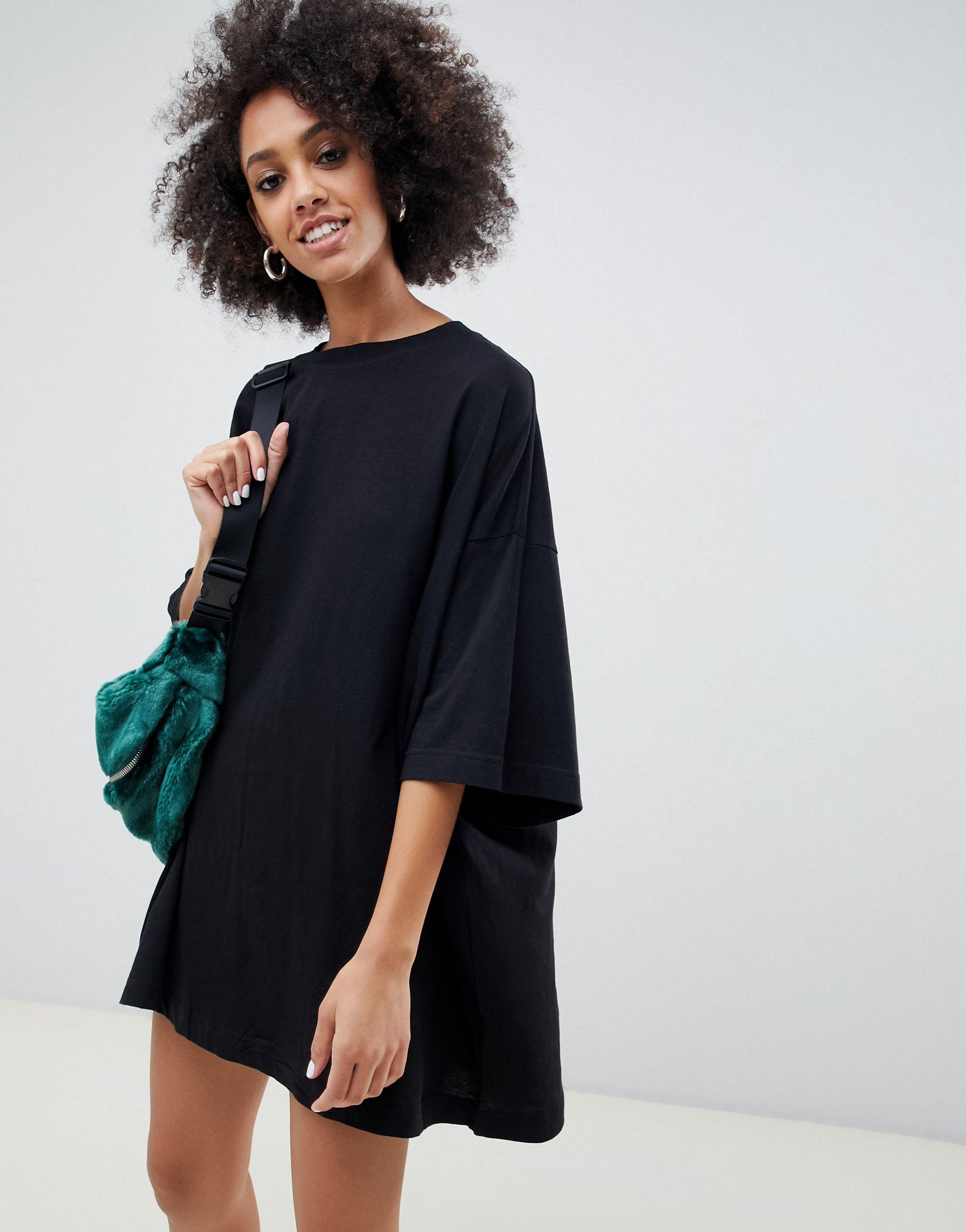 Weekday Huge Cotton T-shirt Dress in Black | Lyst UK