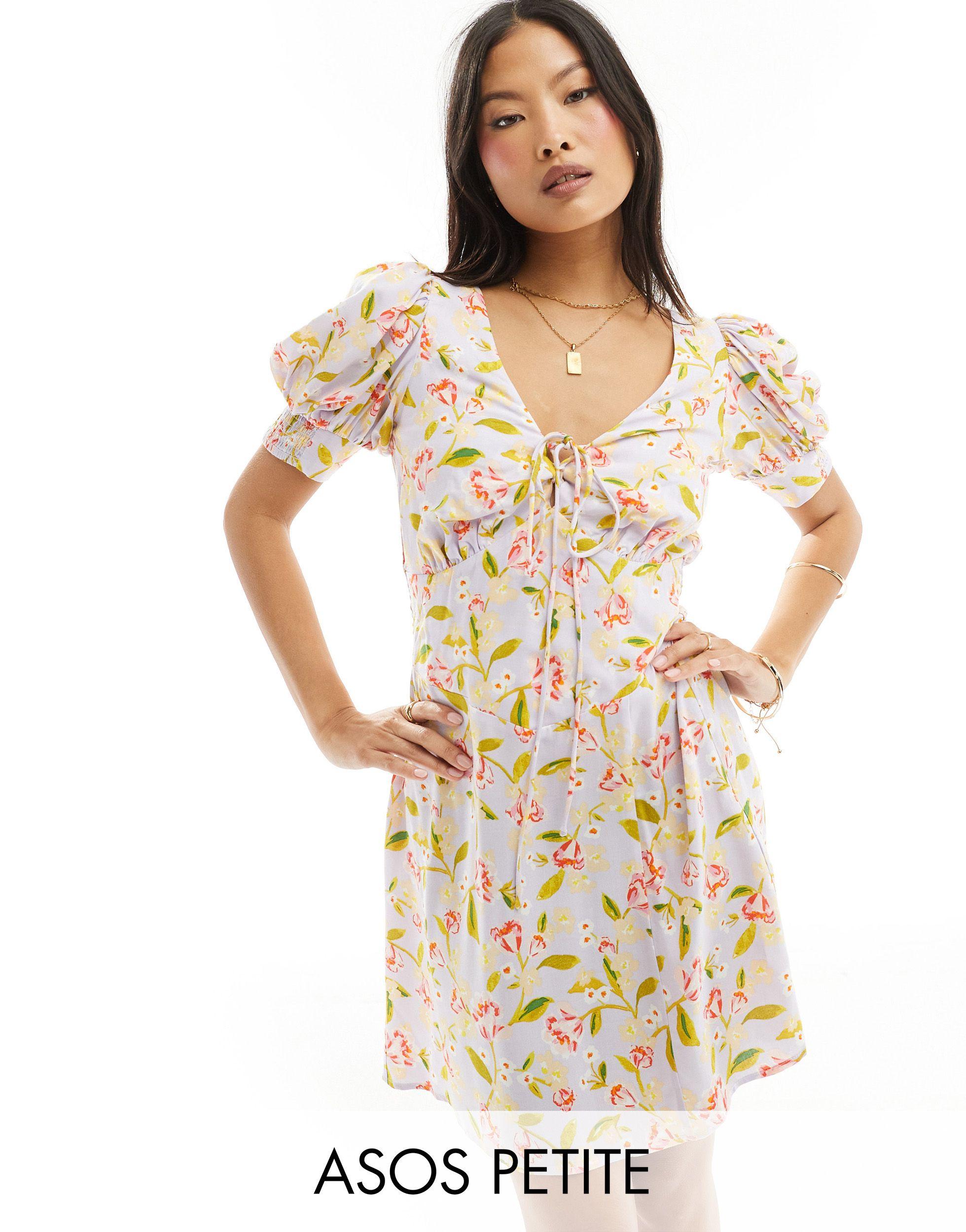 Asos design petite robe courte tendance folk avec liens a nouer lilas imprime ASOS en coloris Blanc Lyst