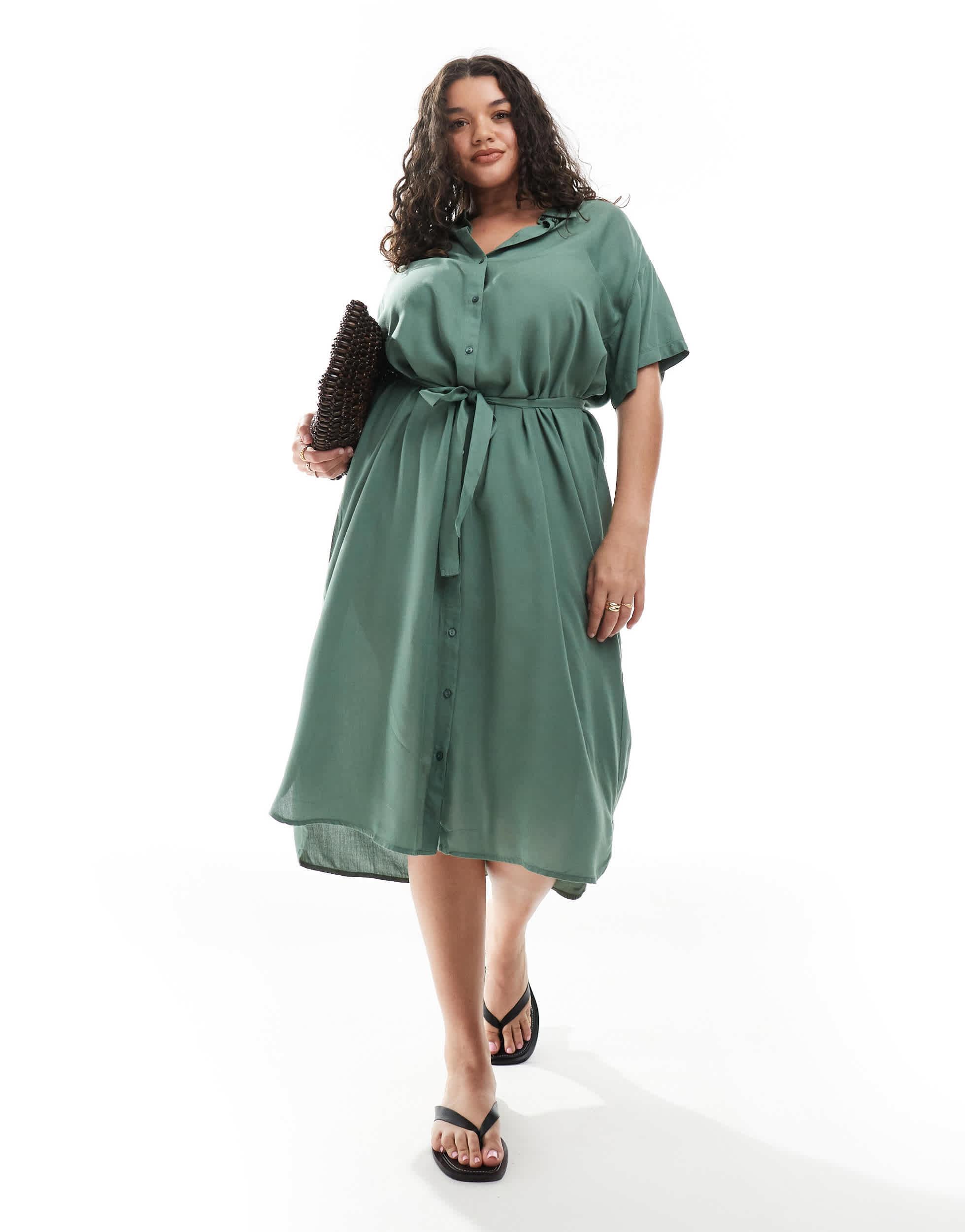 emerald green bridesmaid dress australia VERO MODA : Mymilo Linen Blend Dress main image 0