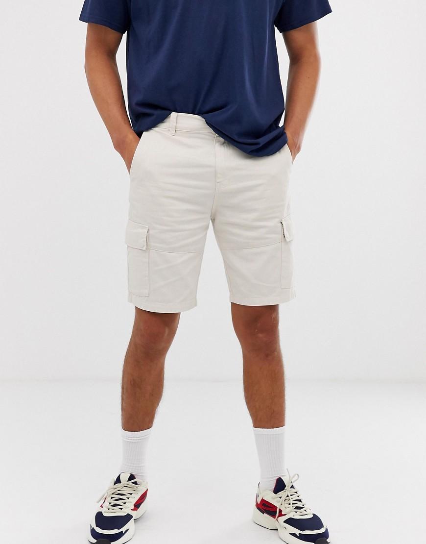 Bershka Denim Cargo Shorts In Stone in Beige (Blue) for Men Lyst