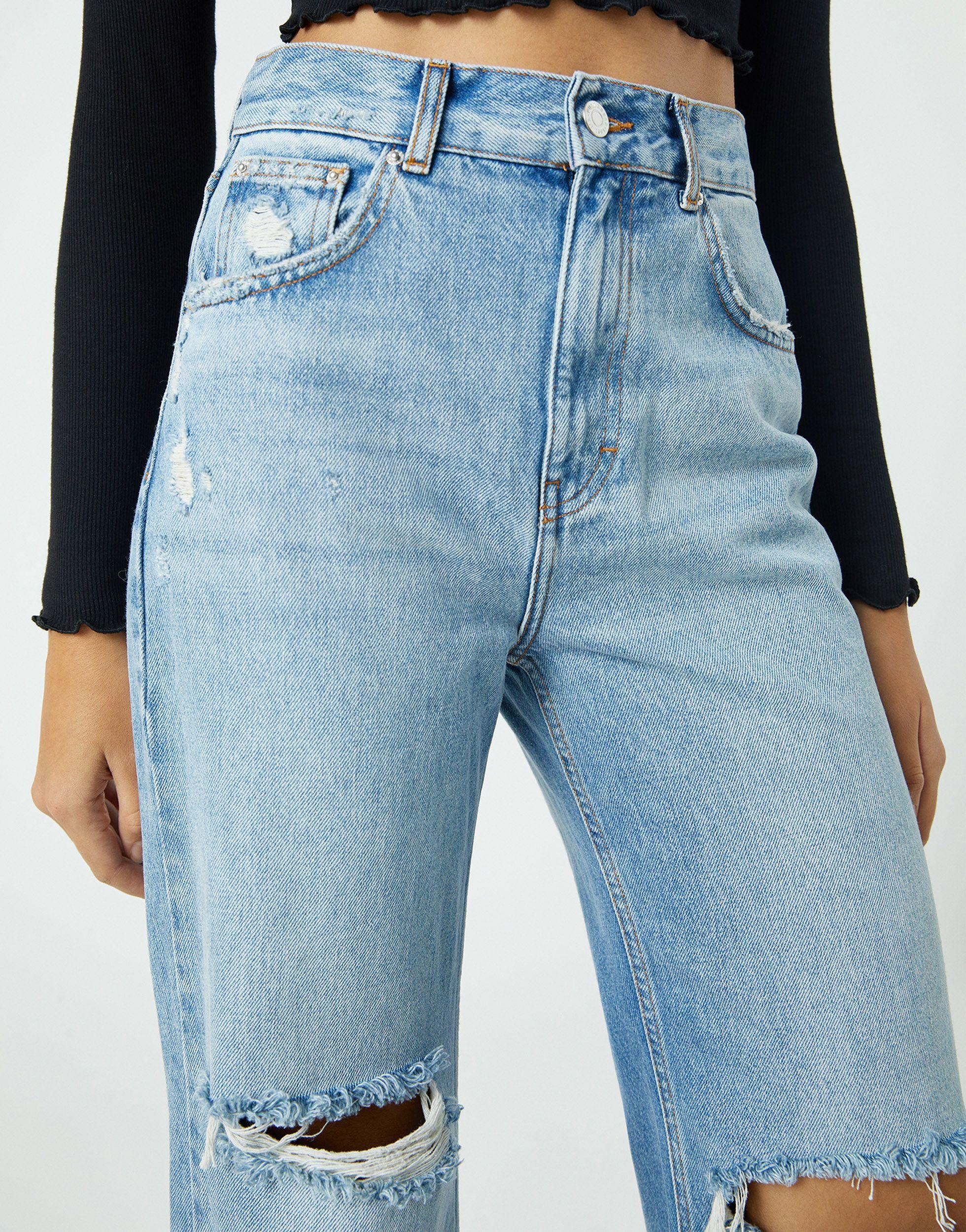 Pull&Bear Denim 90's Straight Leg Jeans With Rips in Blue | Lyst