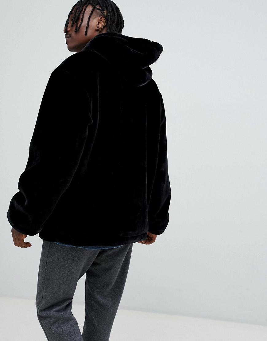 The New County Oversized Zip Up Hoodie Faux Fur in Black for Men | Lyst