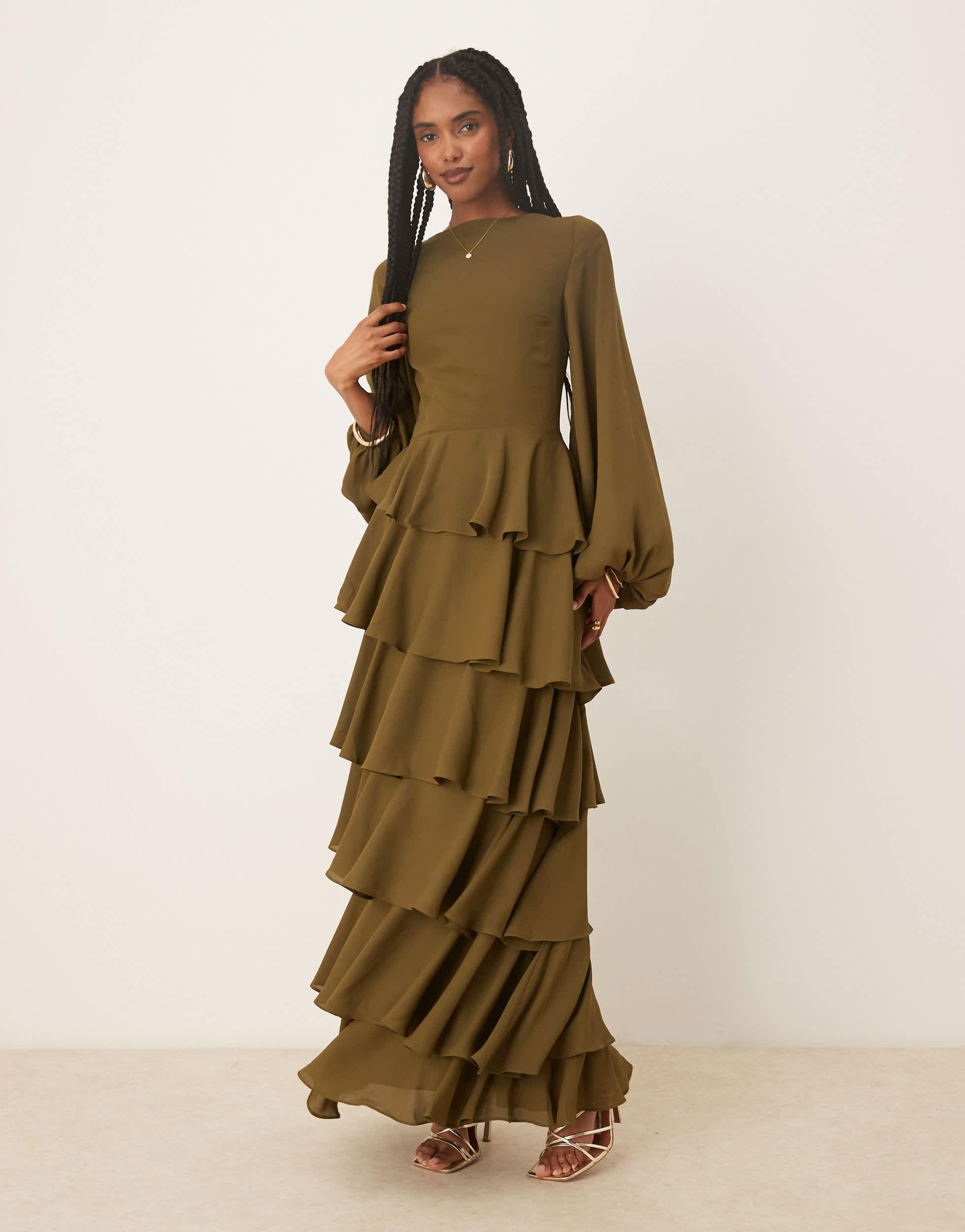 plus size green sparkly dress Pretty Lavish Keisha Maxi Dress Sage Green Polyester Adjustable Strap main image 0