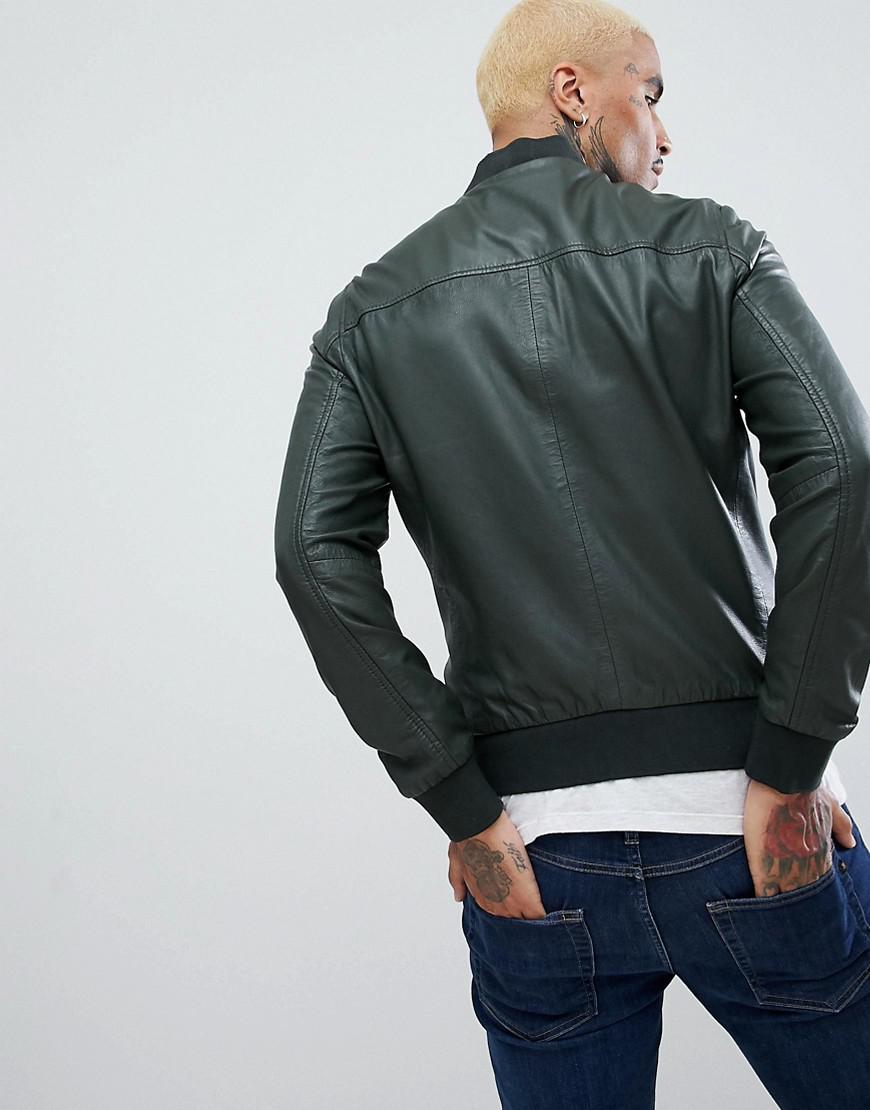 Goosecraft Leather Bomber Jacket In Forest Green for Men - Lyst
