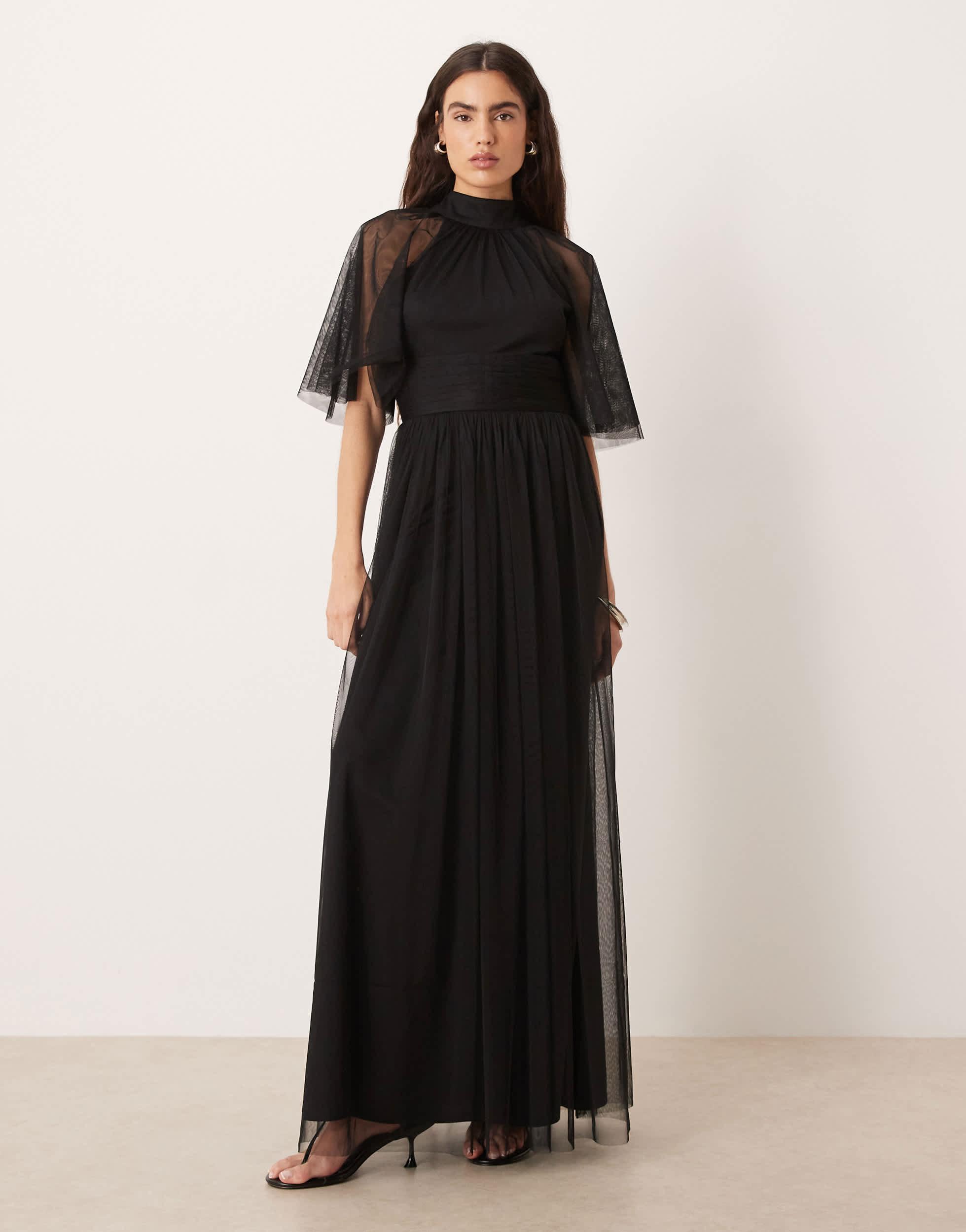 lace and beads black dress Black lace dress party floral vintage 80s beads sheer sleeves S