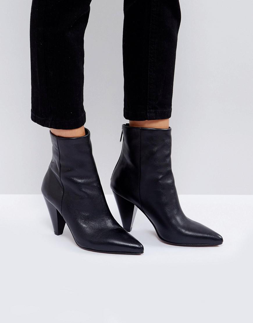 Lyst - Asos Elodie Leather Cone Heel Boots in Black
