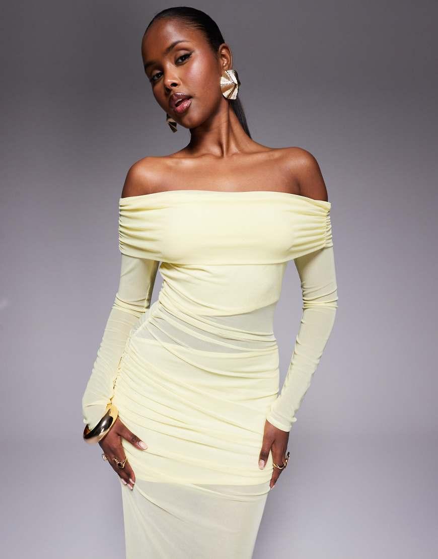 missy empire gold mini dress Missy Empire double sculpted slinky wrap drape detail mini dress in lemon