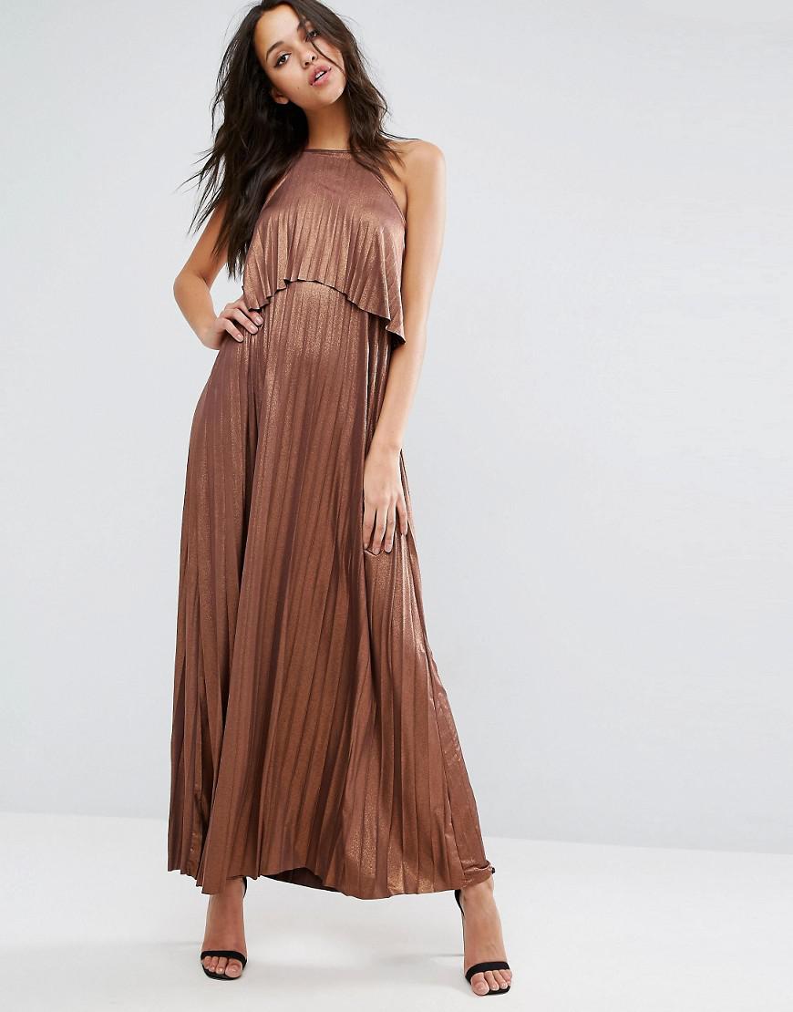 metallic pleated maxi dress